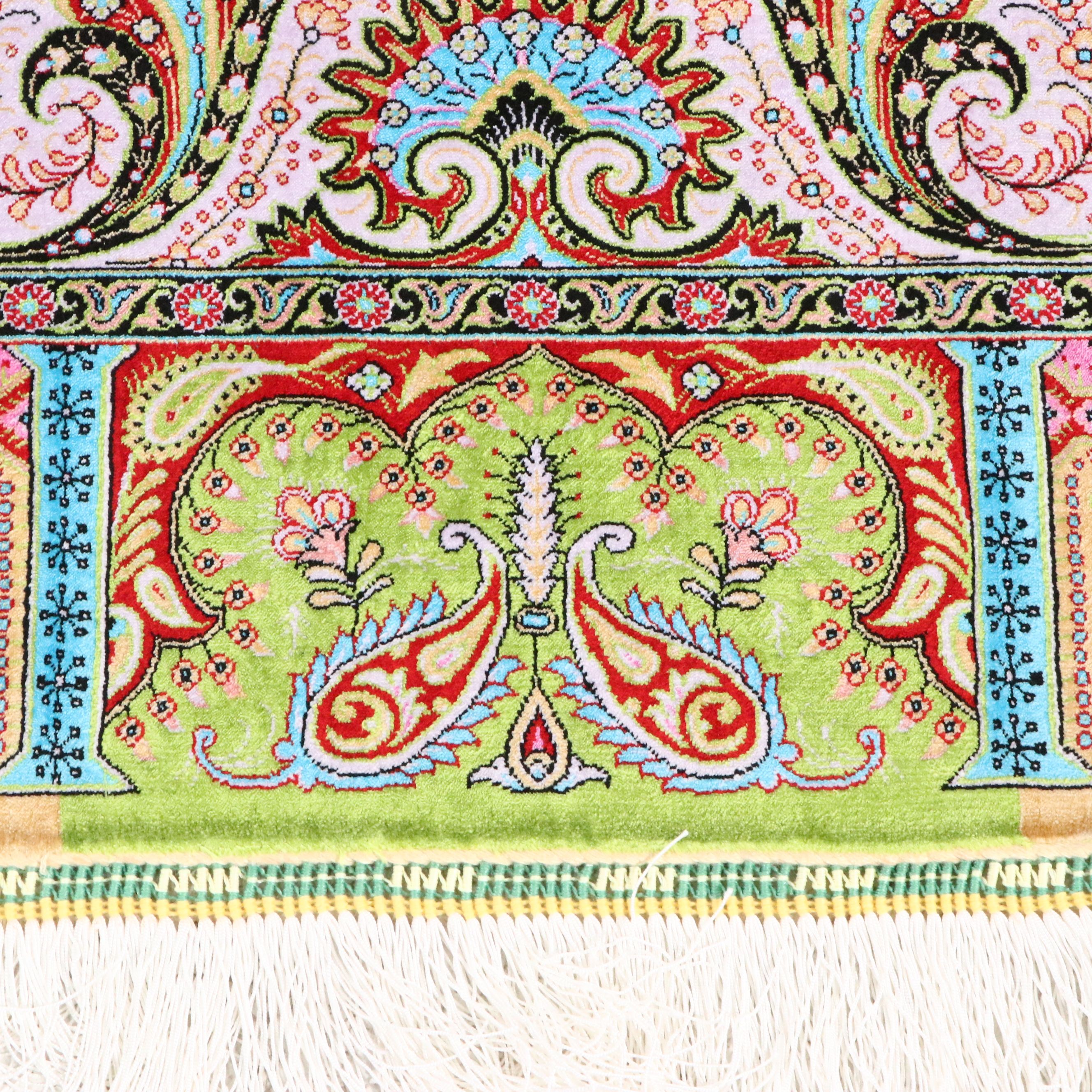 6'6 x 10'3 Hand-Knotted Persian Qom Silk Area Rug