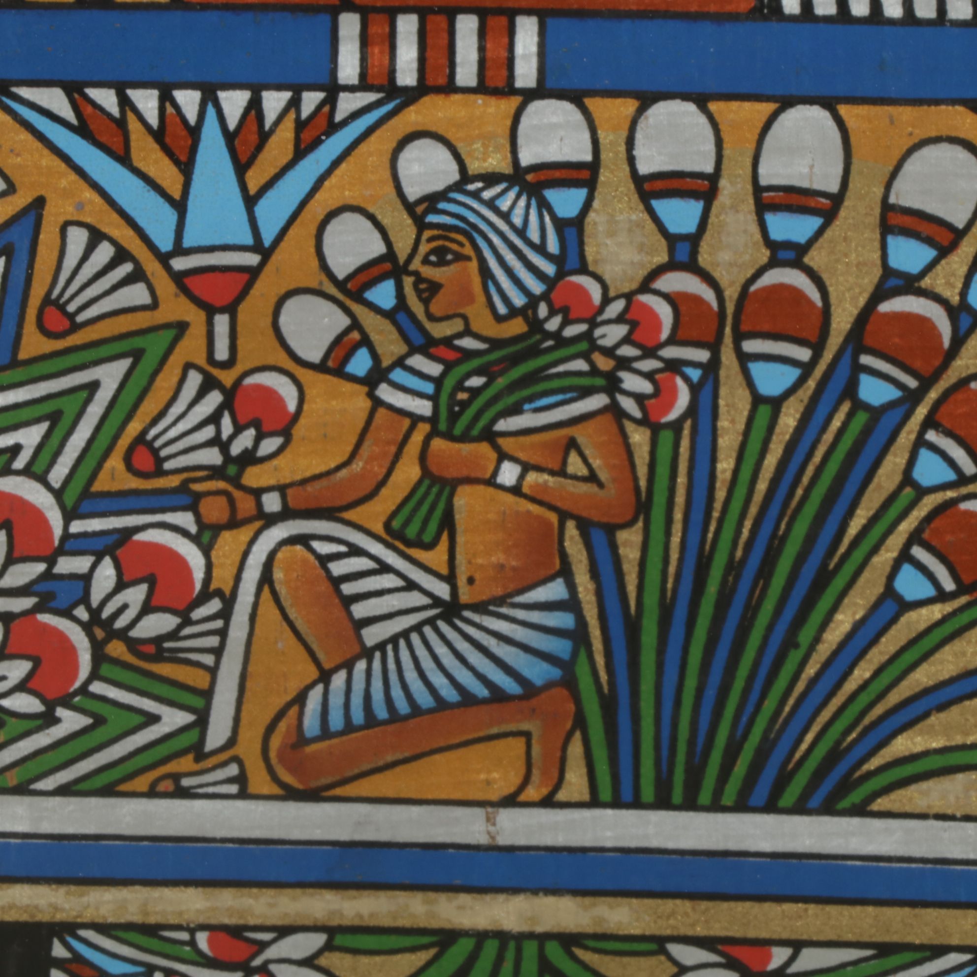 Egyptian Style Souvenir Gouache Hand Painting of King Tutankhamun & Ankhesenamun