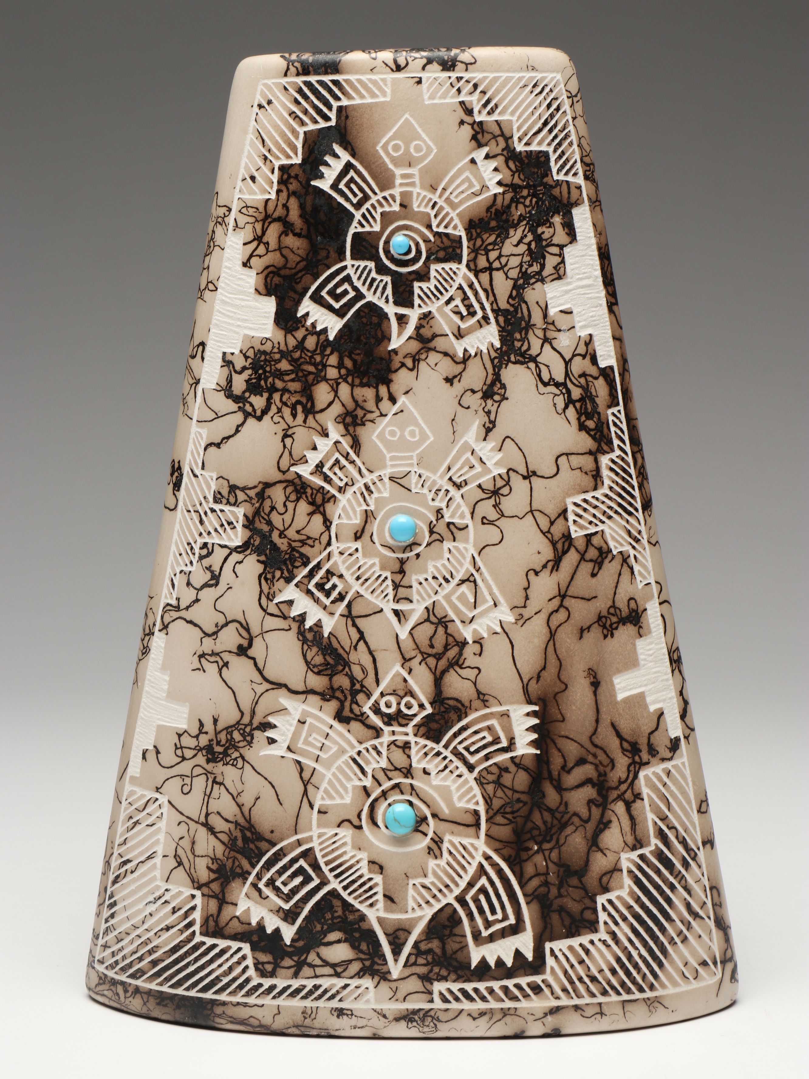 Gary Yellow Corn Louis Acoma Hand Etched Horsehair Art Pottery Vessel