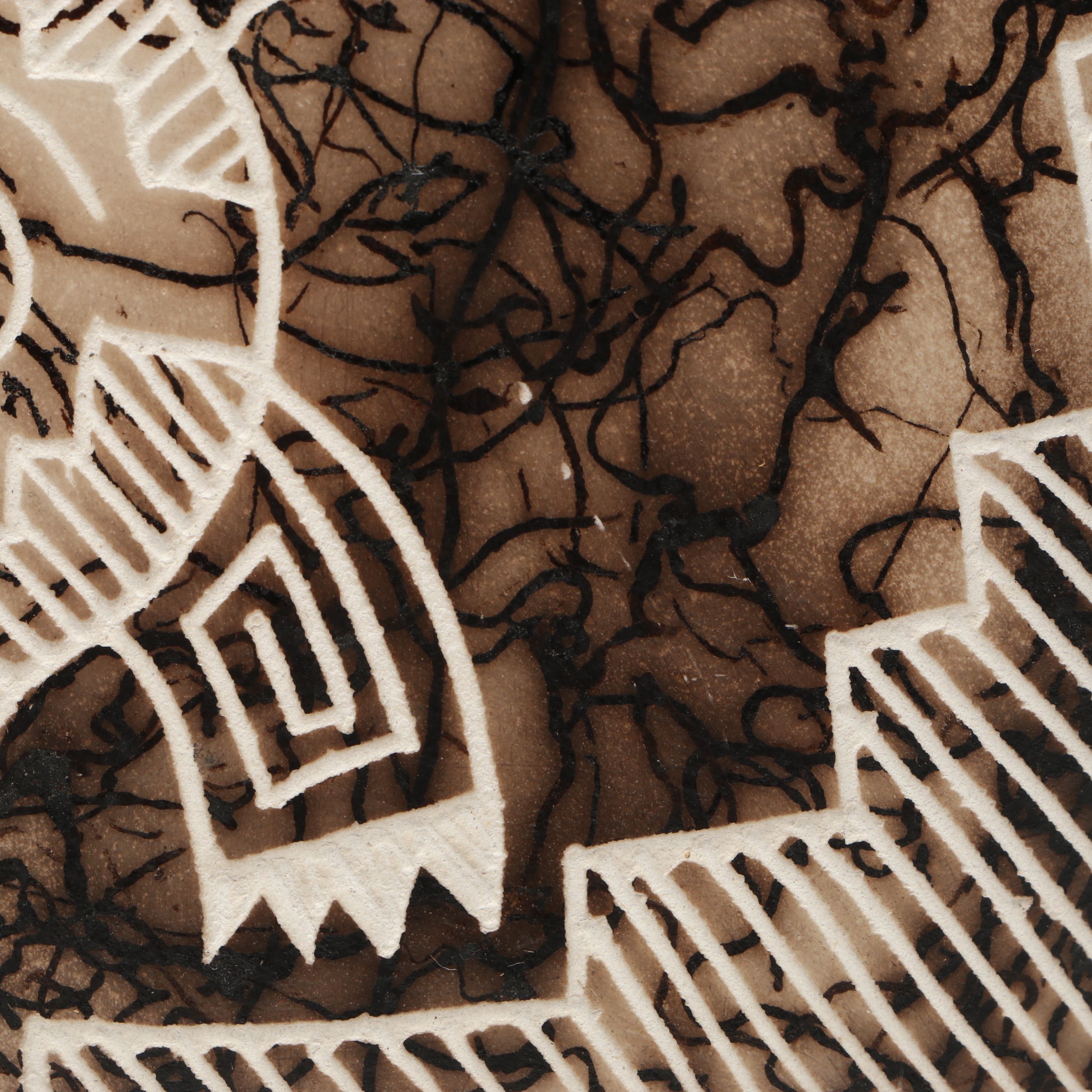 Gary Yellow Corn Louis Acoma Hand Etched Horsehair Art Pottery Vessel