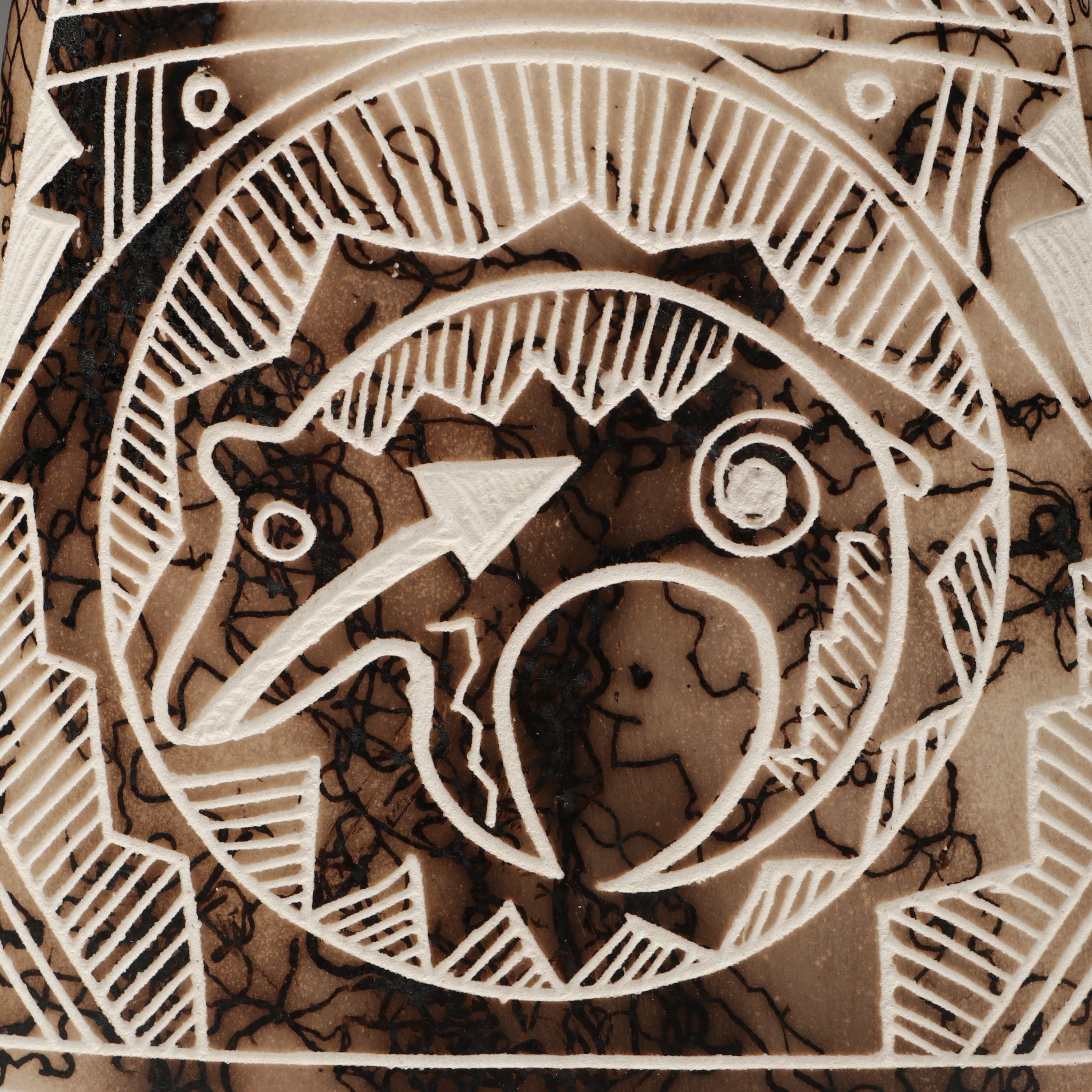 Gary Yellow Corn Louis Acoma Hand Etched Horsehair Art Pottery Vessel