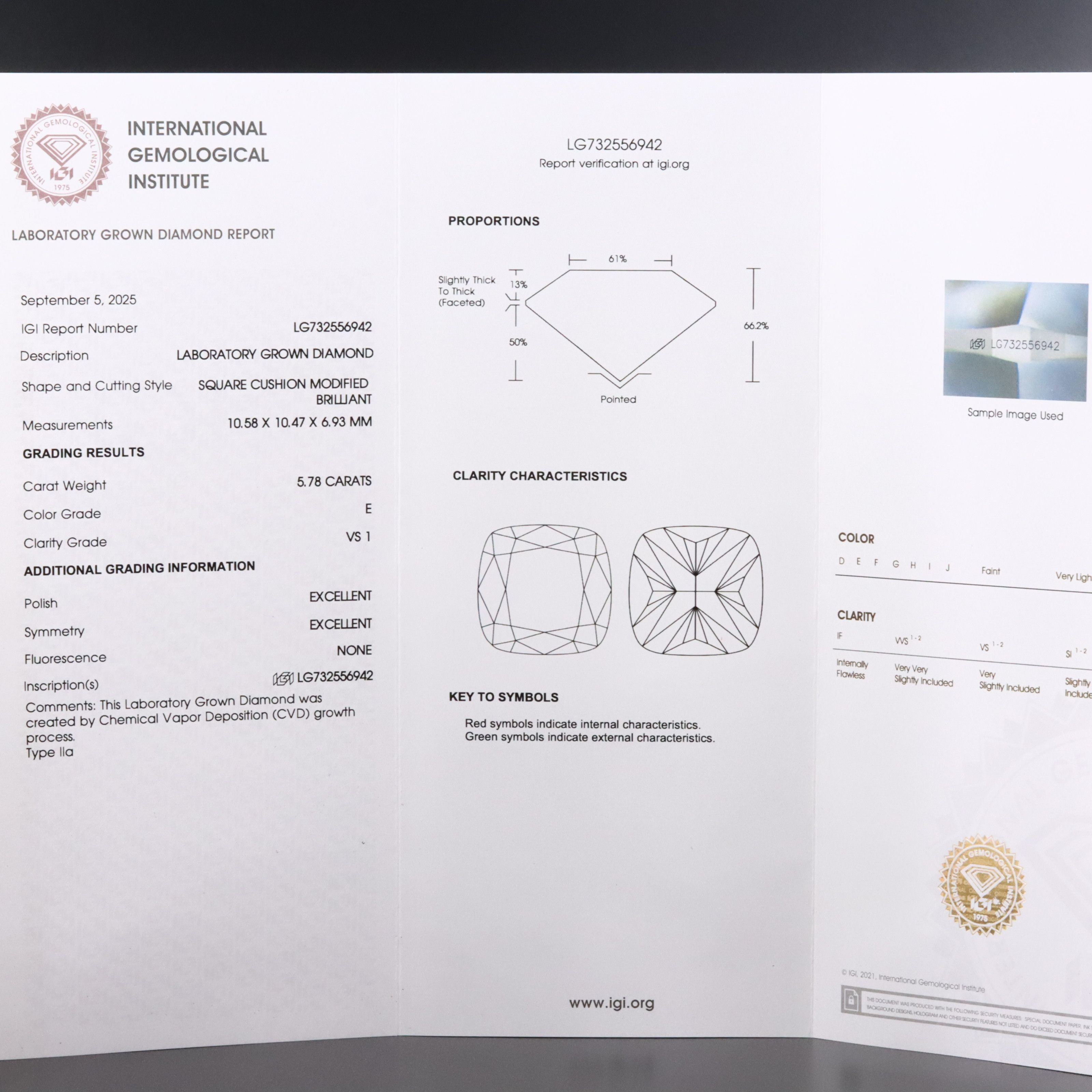 Platinum 5.78 CT Lab Grown Diamond Ring with IGI Report
