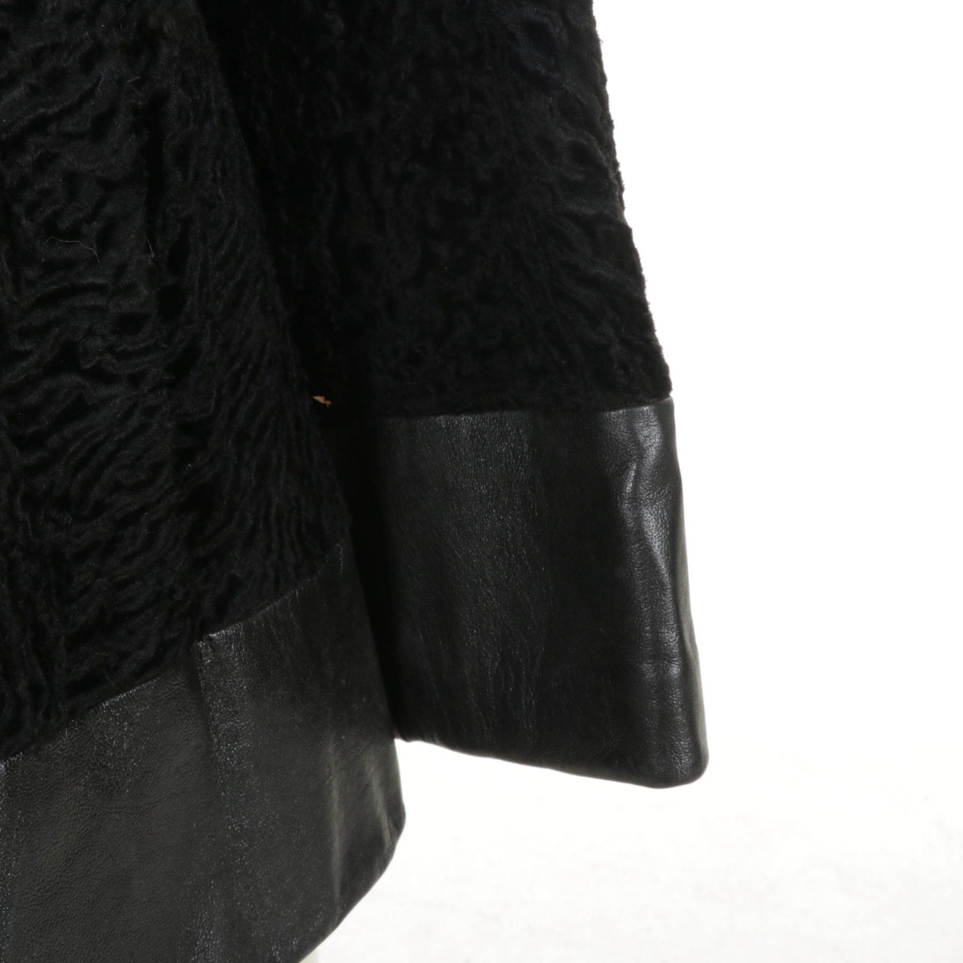 Black Persian Lamb Fur Jacket with Mink Fur Collar and Leather Trim