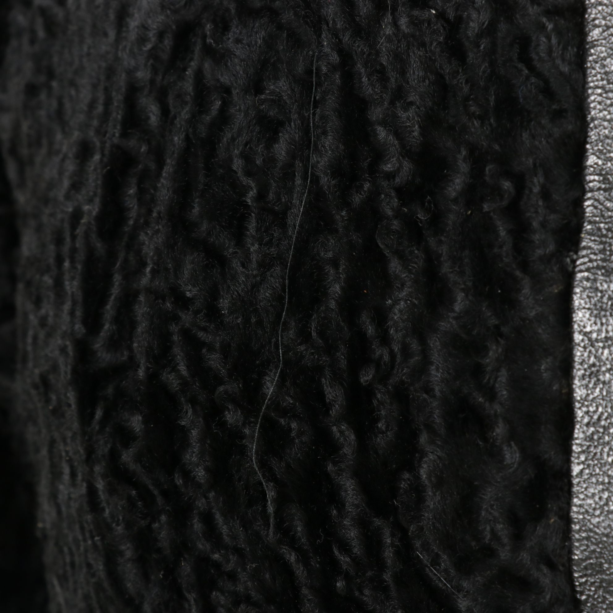 Black Persian Lamb Fur Jacket with Mink Fur Collar and Leather Trim