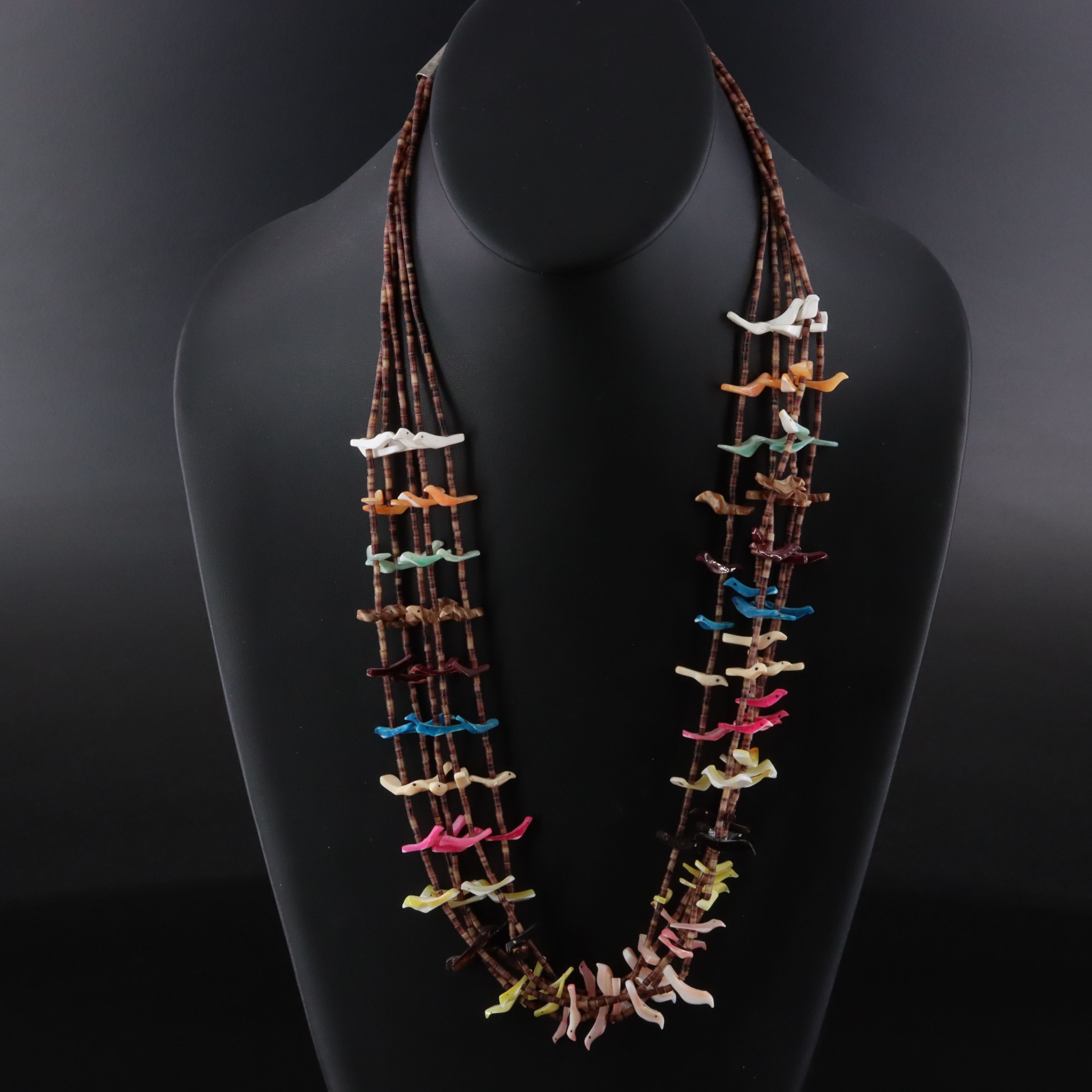 Multi-Strand Fetish Necklace Including Mother-of-Pearl and Shell