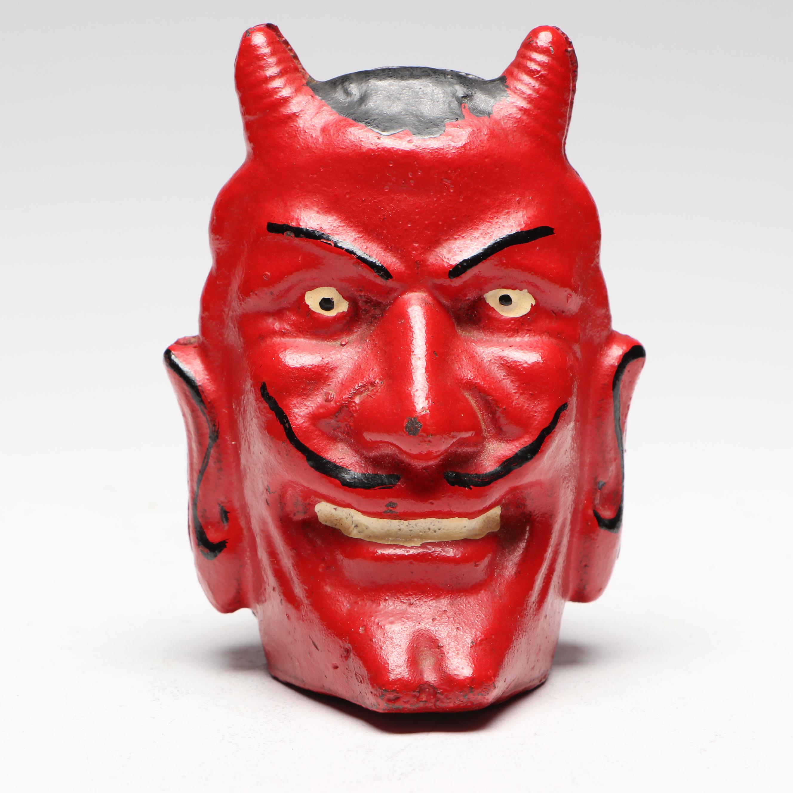 Double-Sided Painted Cast Iron Devil Coin Bank, 20th Century