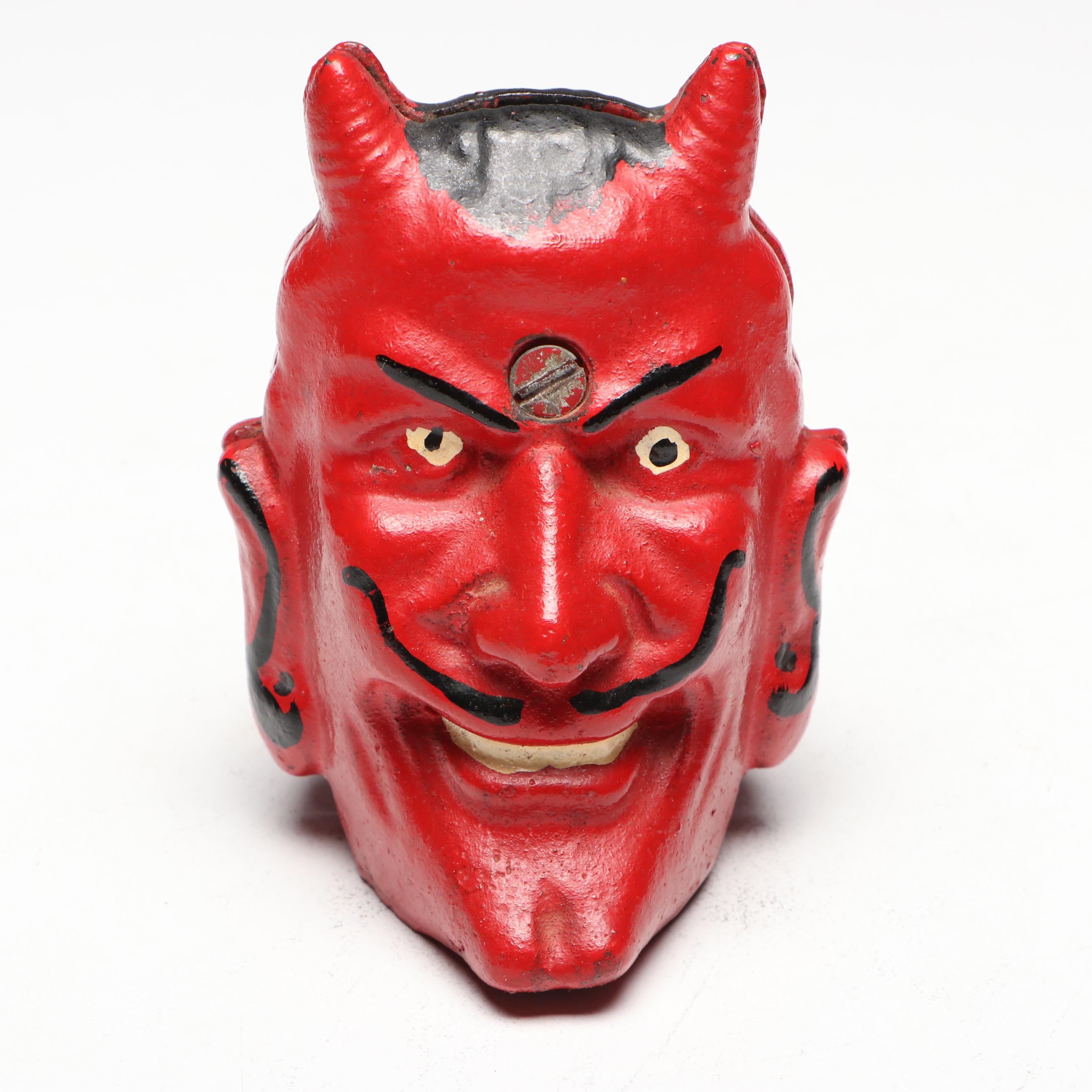 Double-Sided Painted Cast Iron Devil Coin Bank, 20th Century