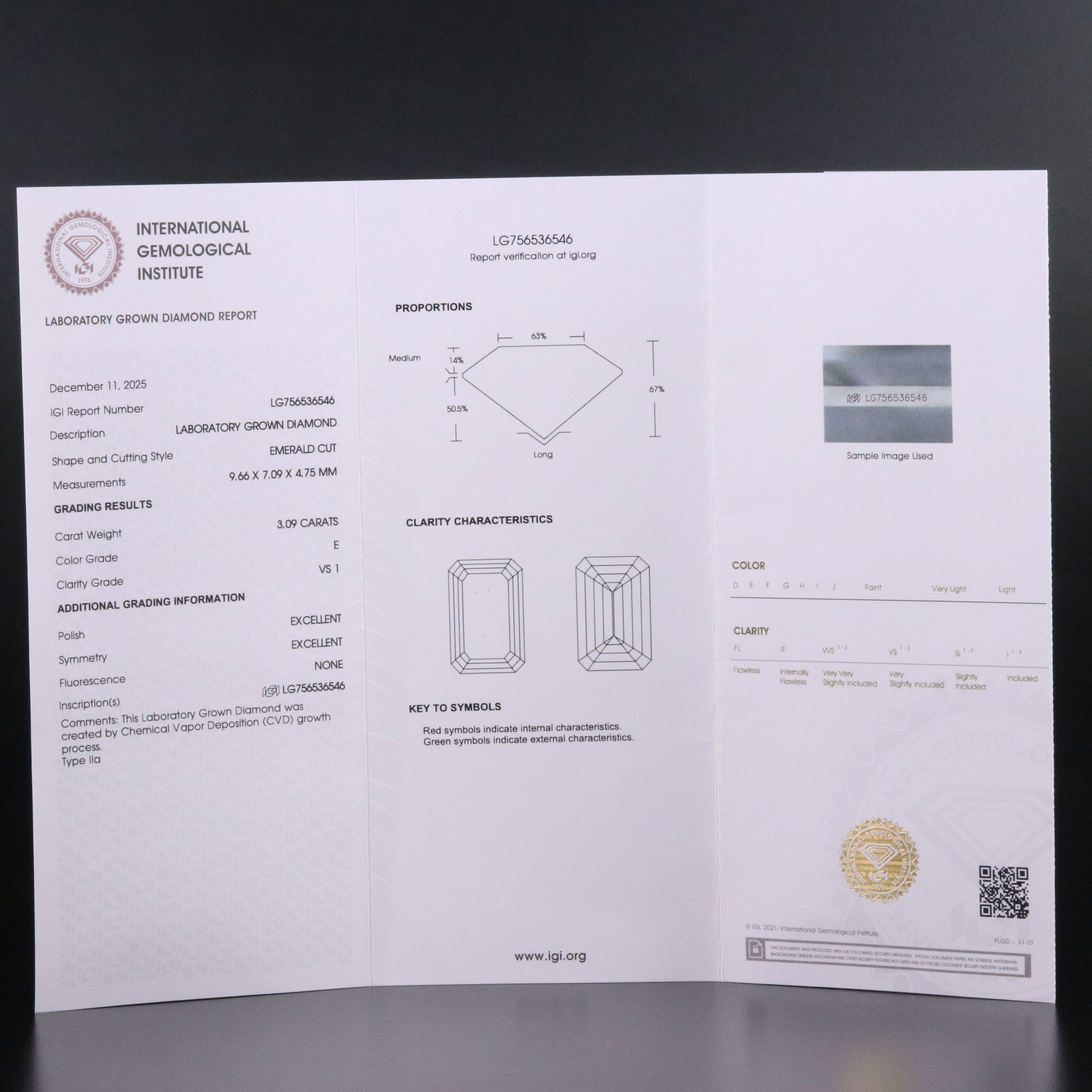 Platinum 3.09 CT Lab Grown Diamond Ring with IGI Report