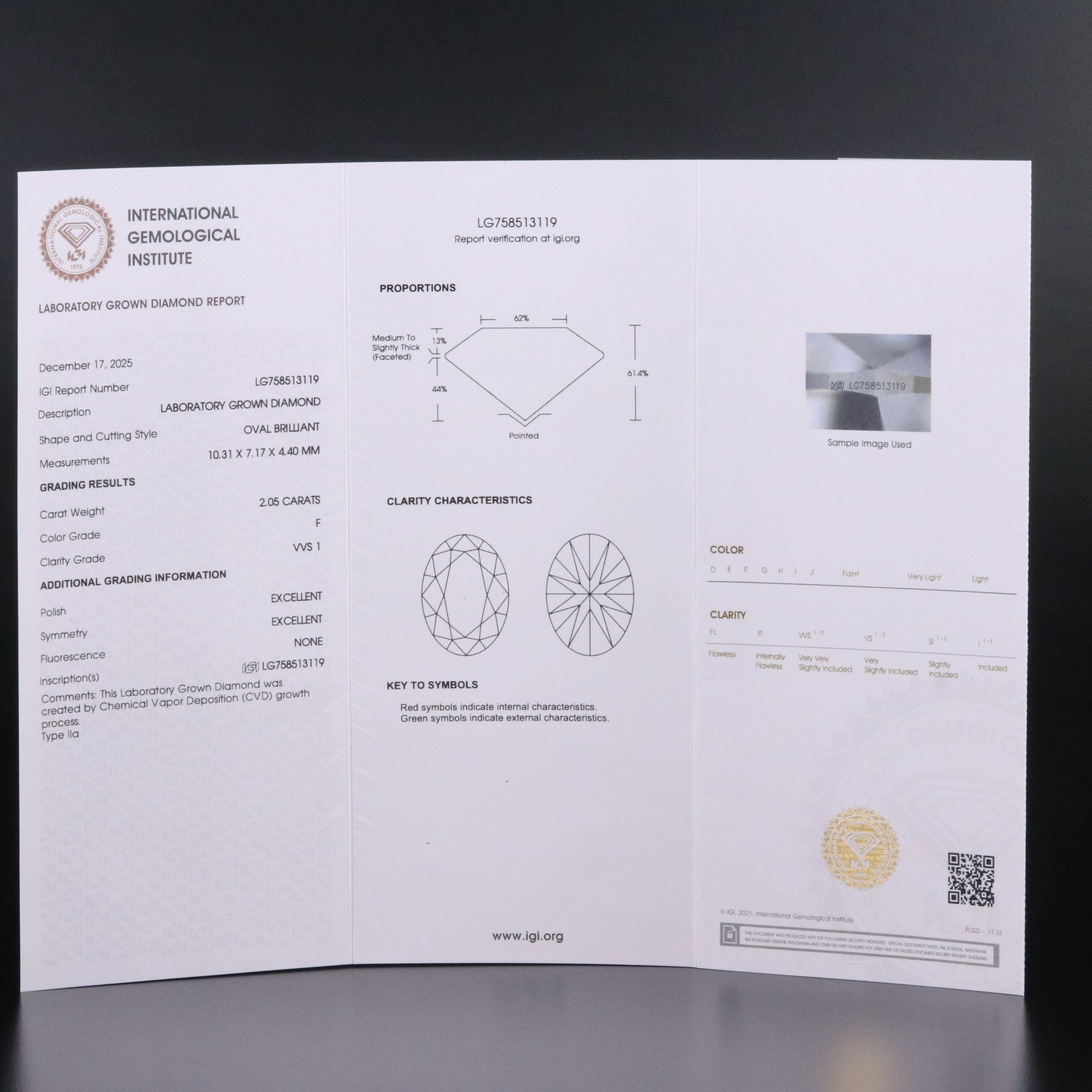 18K 2.05 CT Lab Grown Diamond Ring with IGI Report