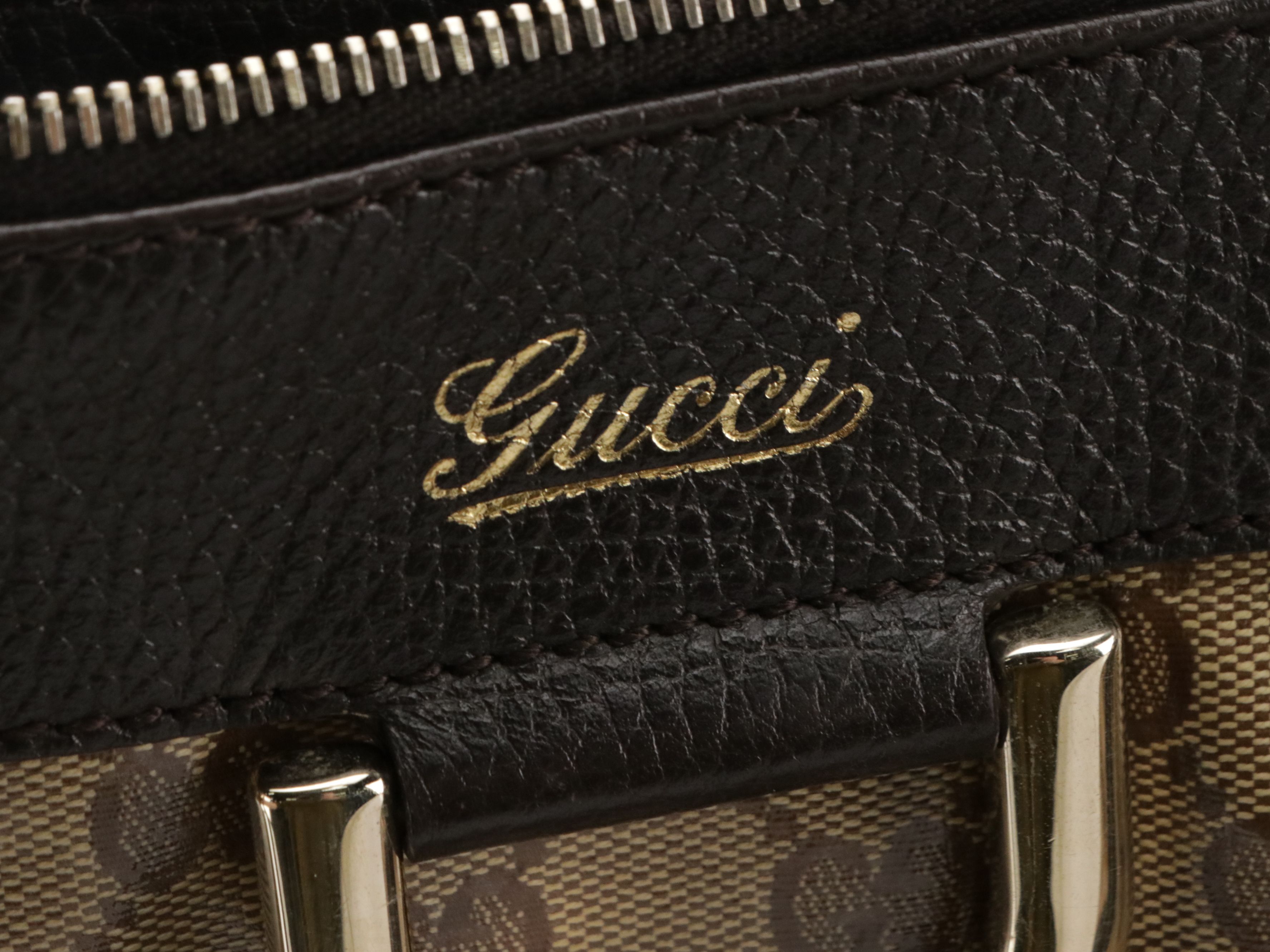 Gucci Abbey D-Ring Shoulder Bag in GG Crystal Canvas and Brown Leather