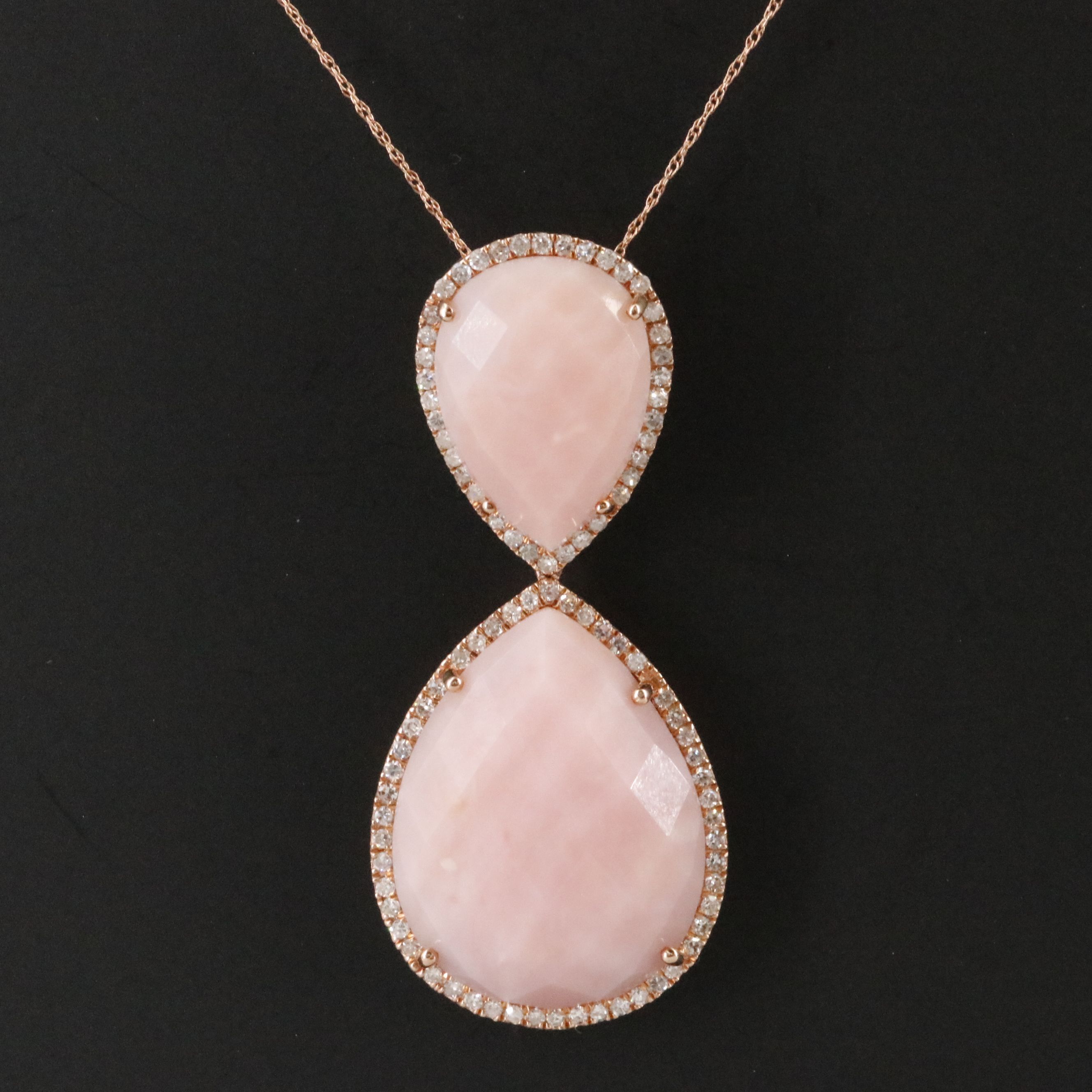 14K Rose Gold Opal and Diamond Pendant on 10K Rose Gold Chain Necklace