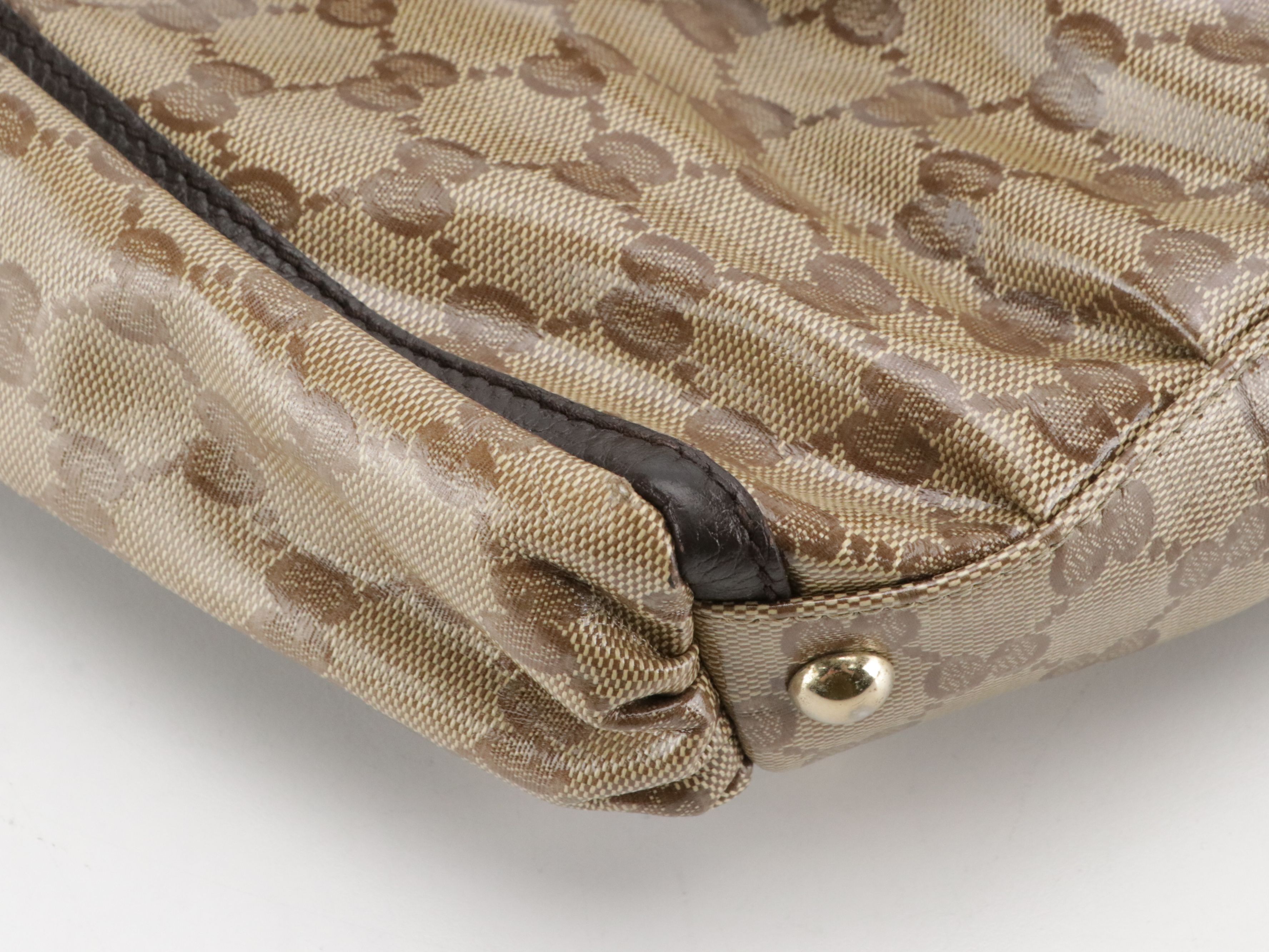 Gucci Abbey D-Ring Shoulder Bag in GG Crystal Canvas and Brown Leather