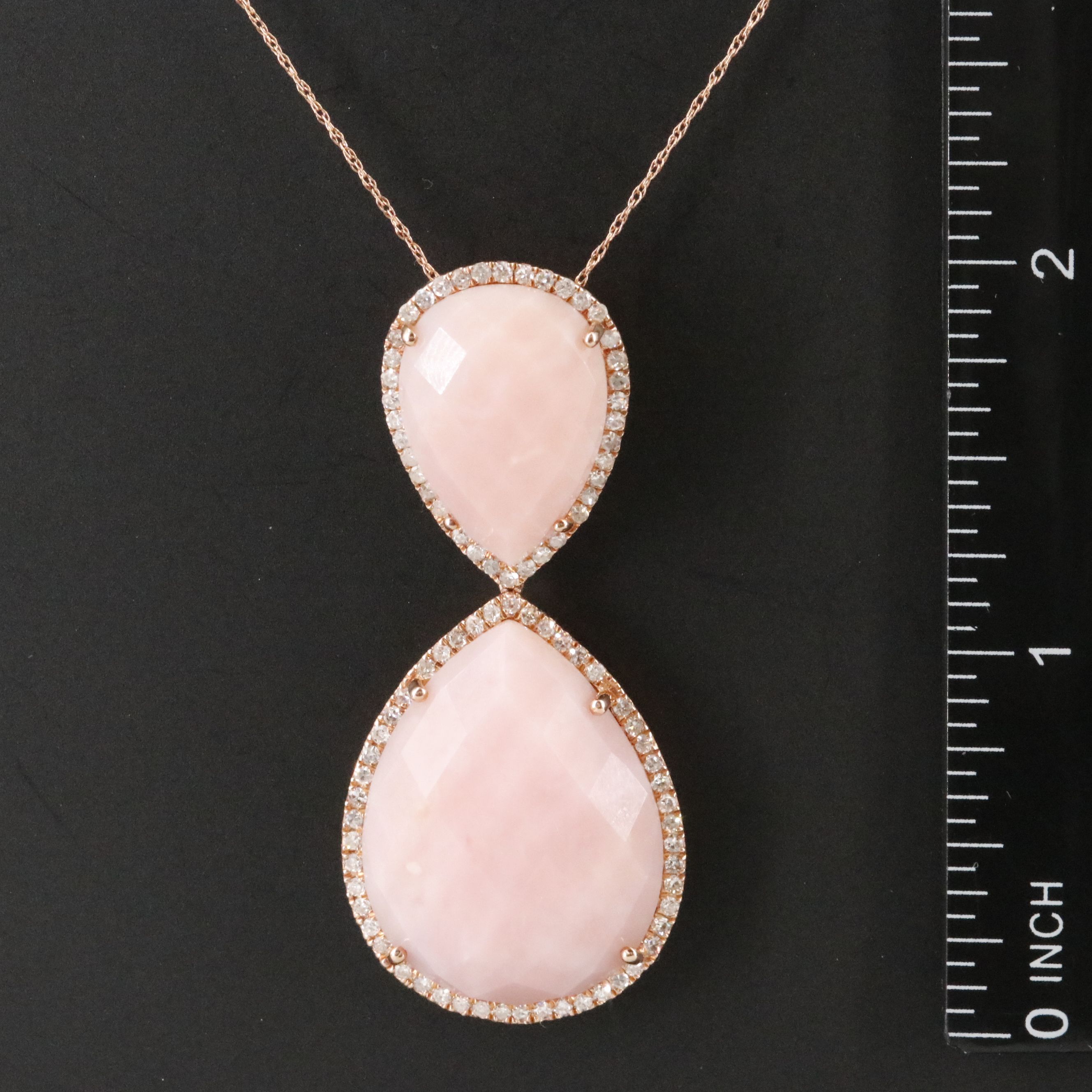 14K Rose Gold Opal and Diamond Pendant on 10K Rose Gold Chain Necklace
