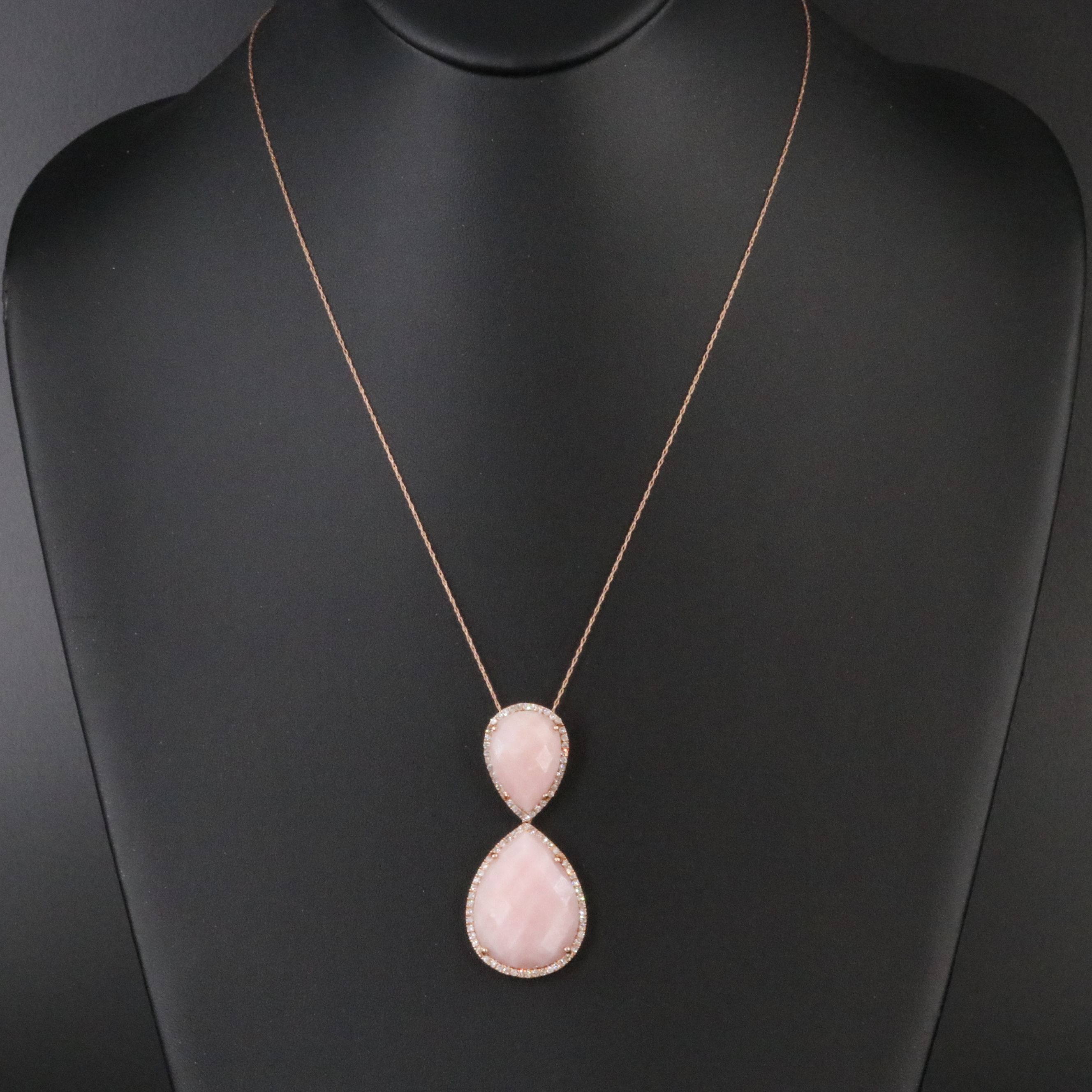 14K Rose Gold Opal and Diamond Pendant on 10K Rose Gold Chain Necklace