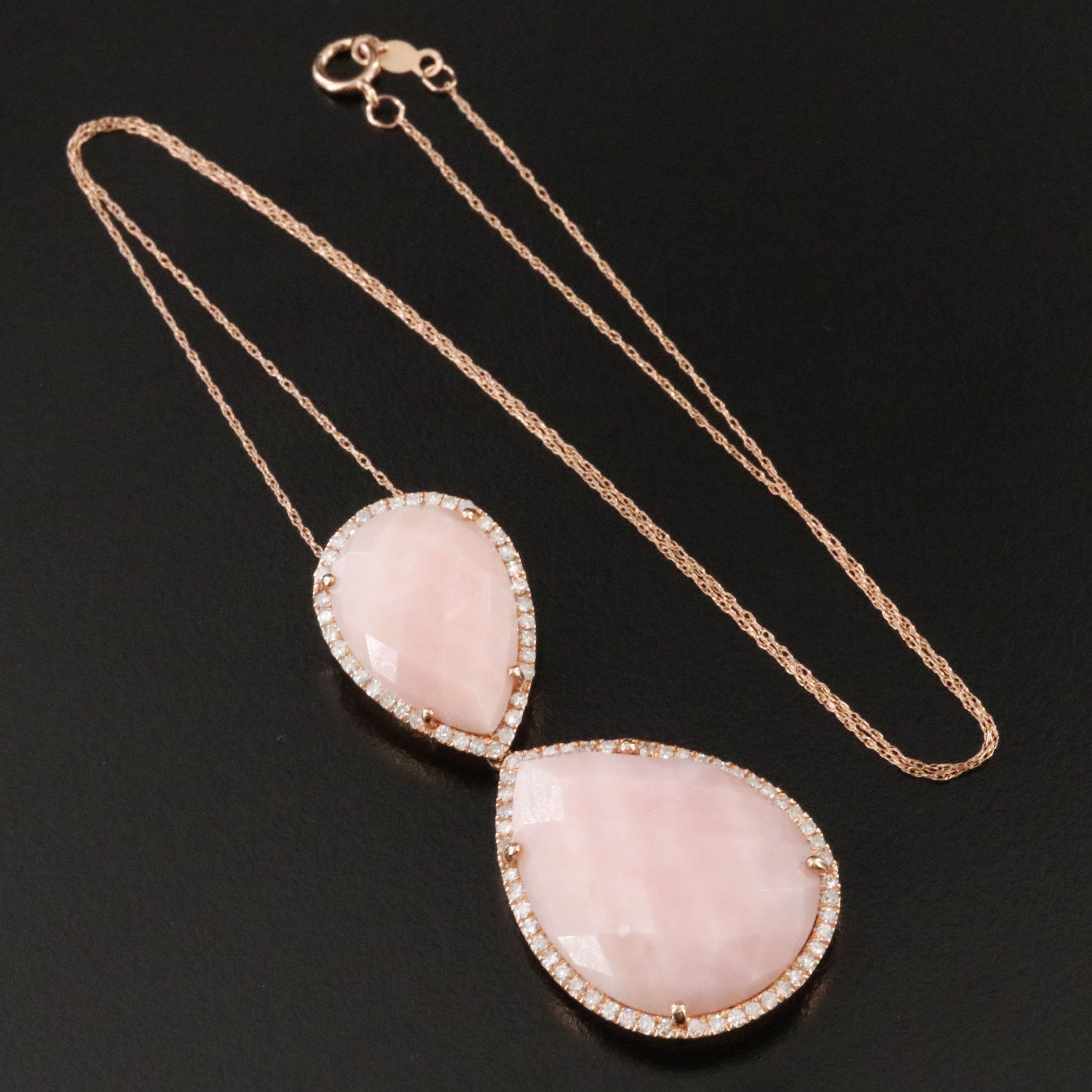 14K Rose Gold Opal and Diamond Pendant on 10K Rose Gold Chain Necklace