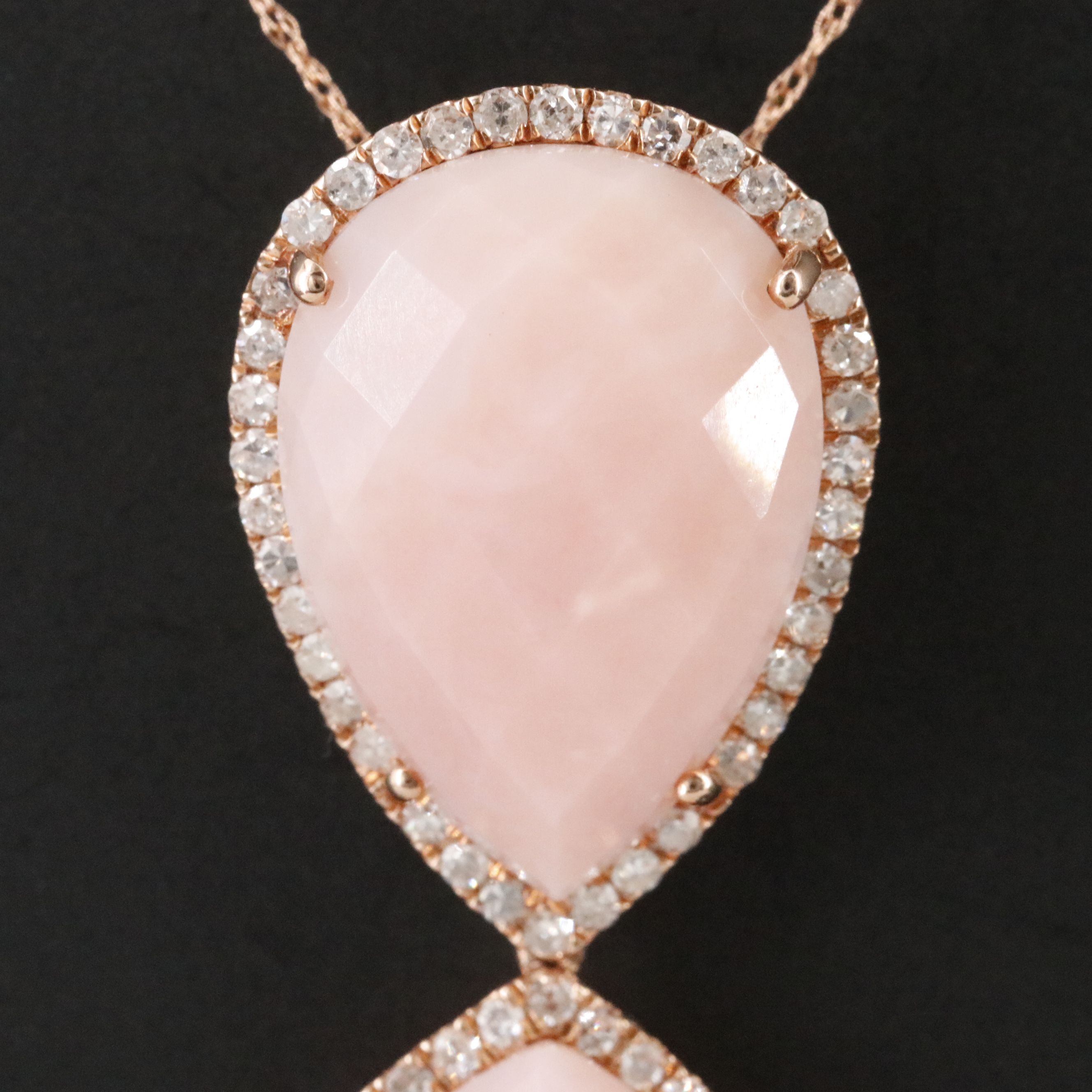 14K Rose Gold Opal and Diamond Pendant on 10K Rose Gold Chain Necklace