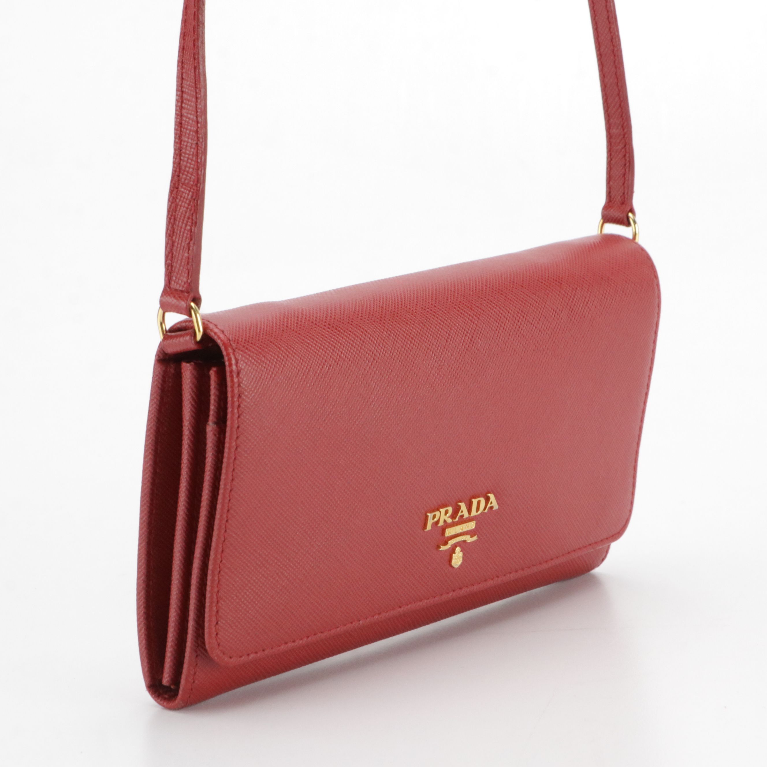 Prada Flap Wallet with Strap 1M1437 in Fuoco Saffiano Leather