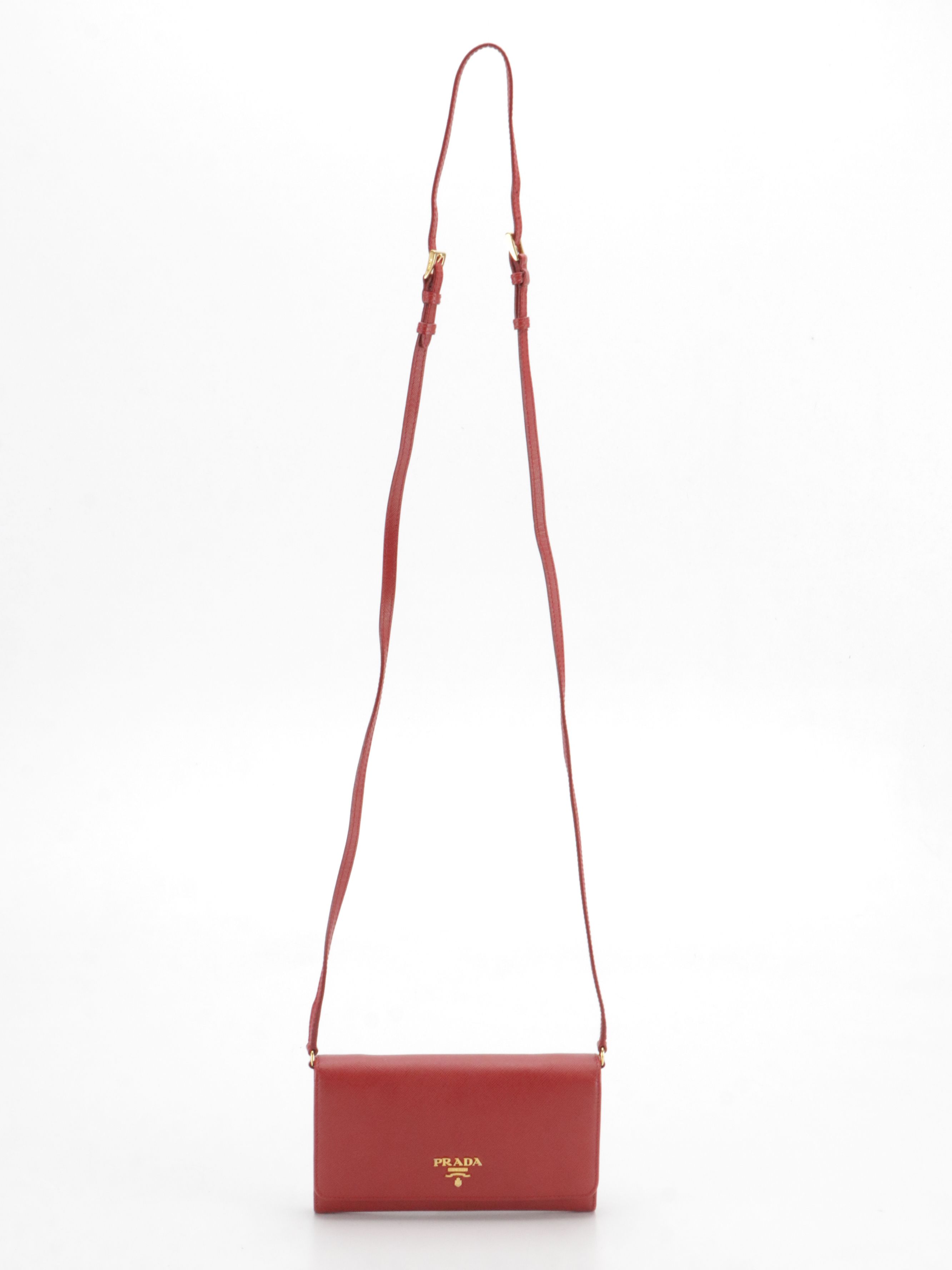 Prada Flap Wallet with Strap 1M1437 in Fuoco Saffiano Leather