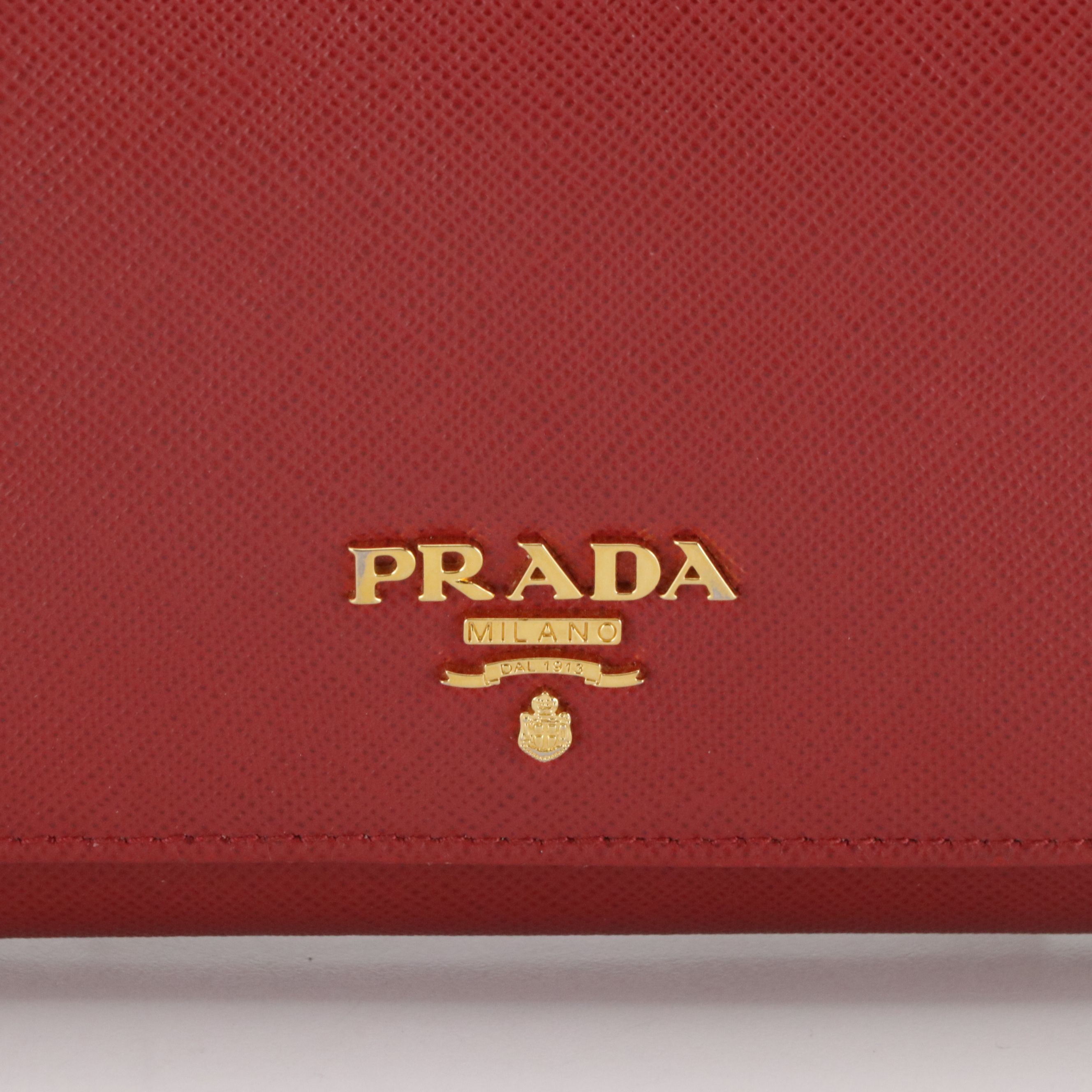 Prada Flap Wallet with Strap 1M1437 in Fuoco Saffiano Leather