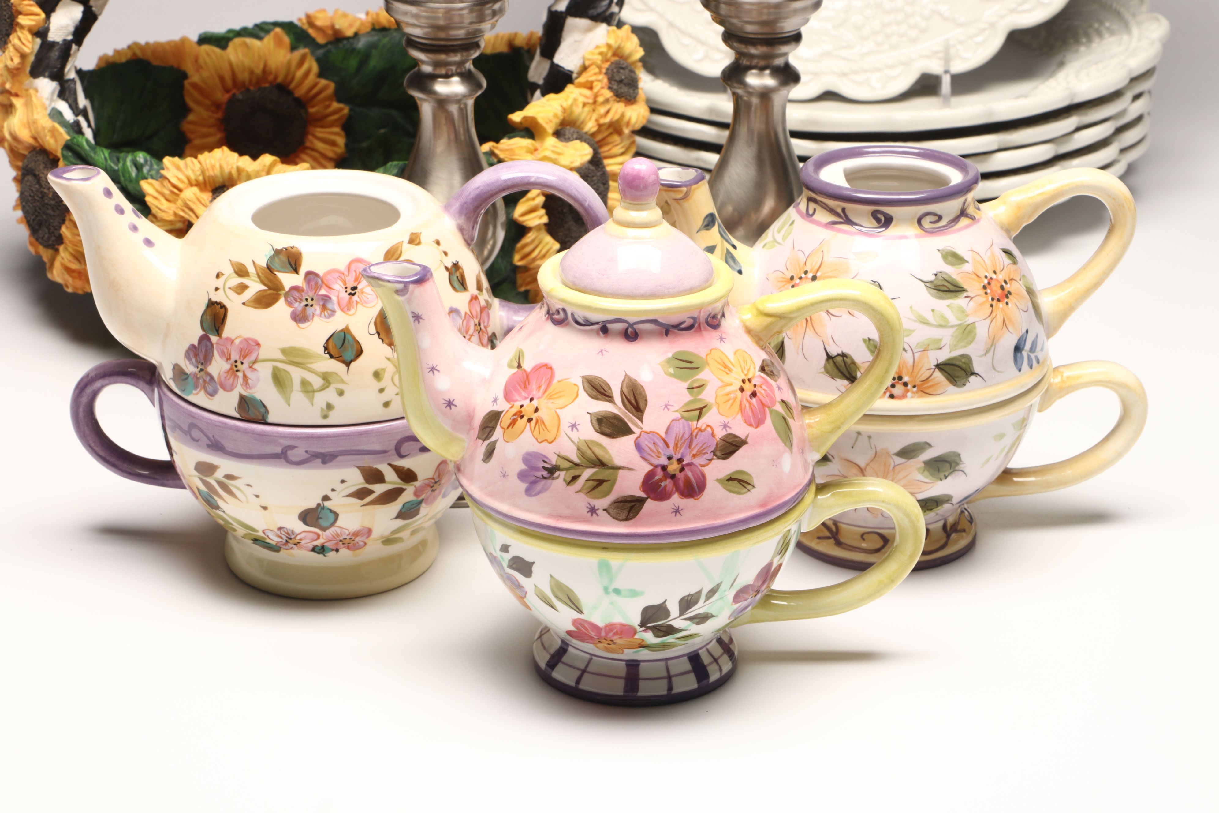 Amora Ceramic Scalloped Dinner Plates, Resin Basket, and More Tableware