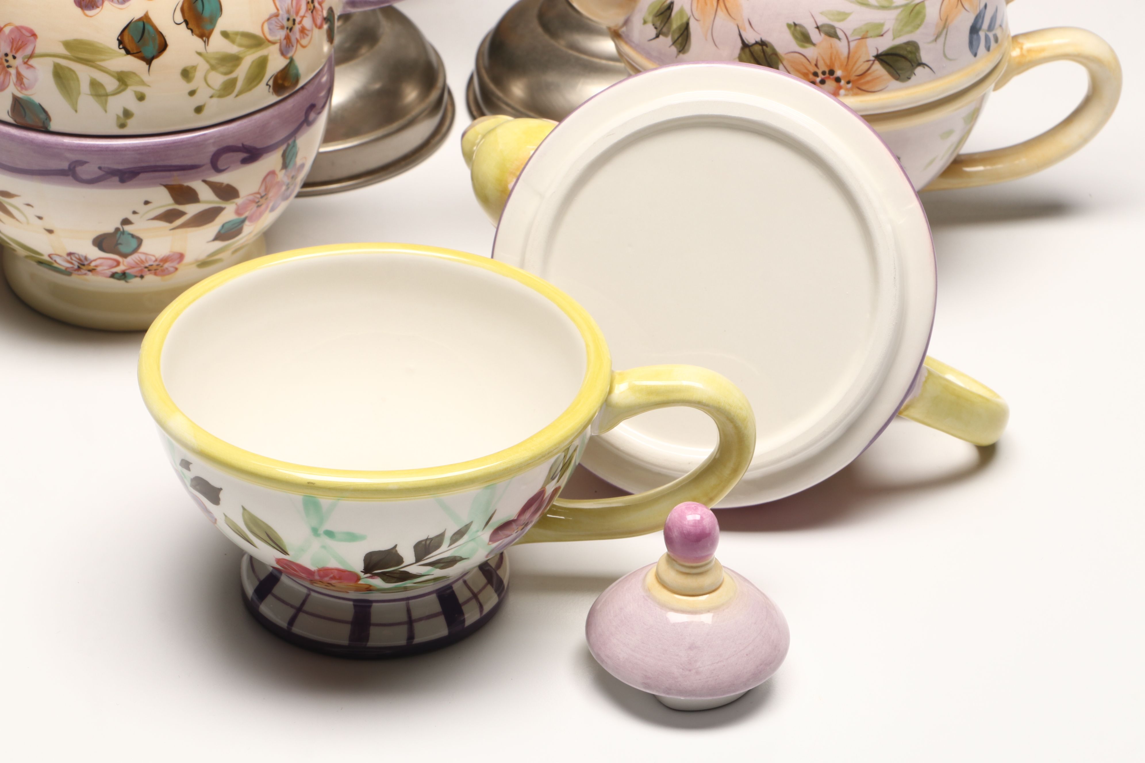 Amora Ceramic Scalloped Dinner Plates, Resin Basket, and More Tableware