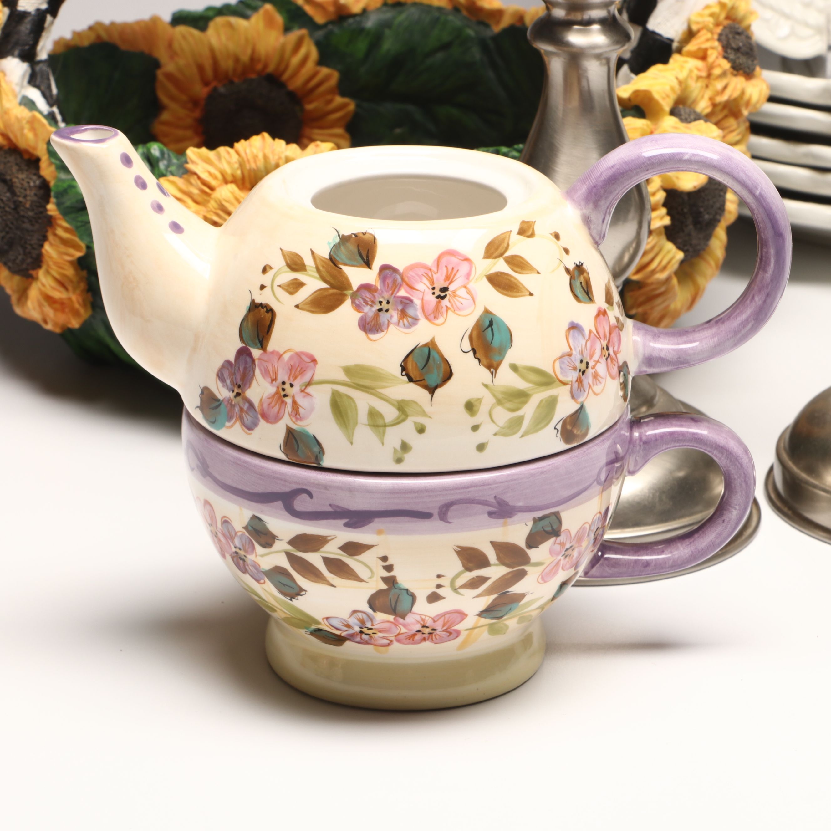 Amora Ceramic Scalloped Dinner Plates, Resin Basket, and More Tableware