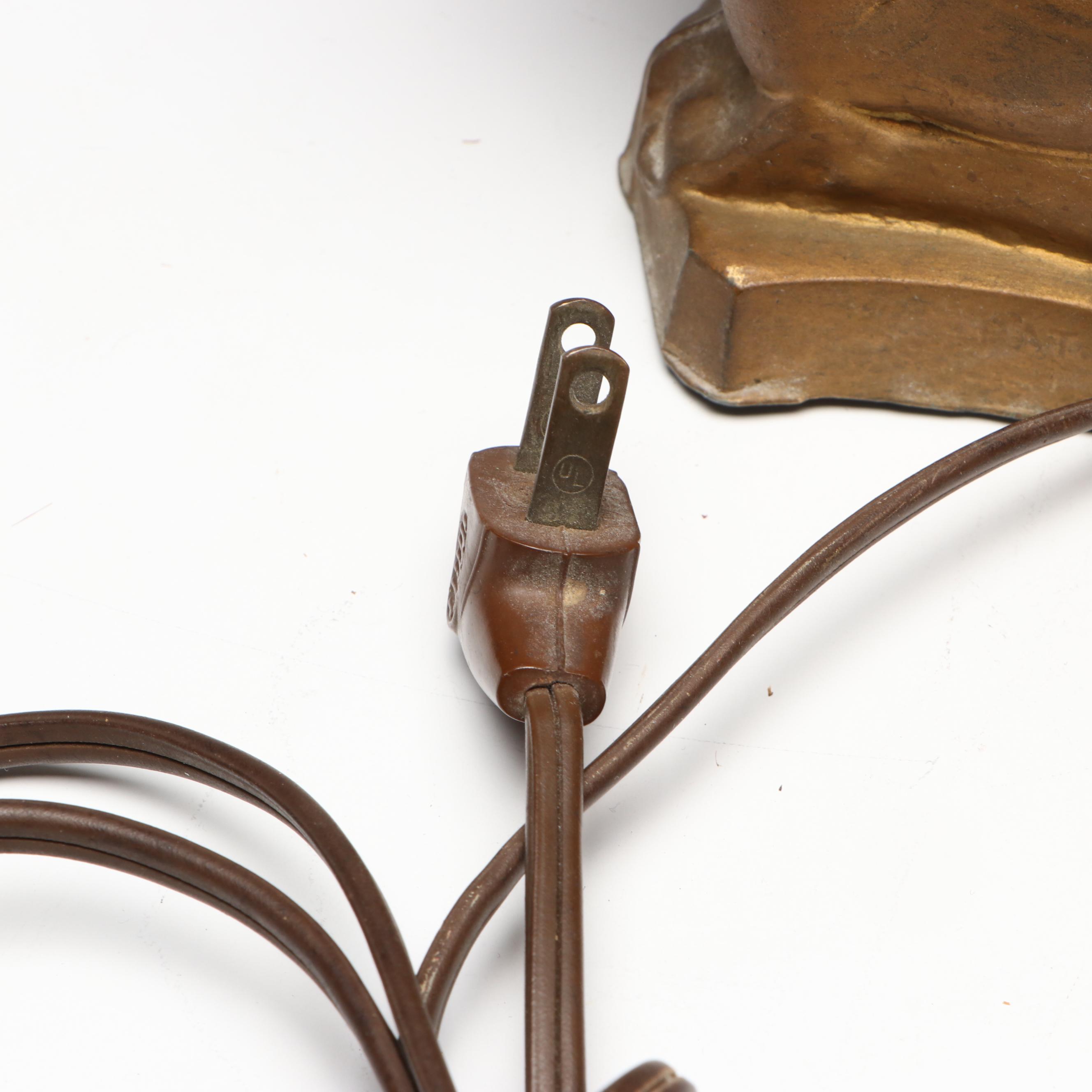 Art Deco Figural Cast Spelter Boudoir Lamp with Textured Amber Glass Shade