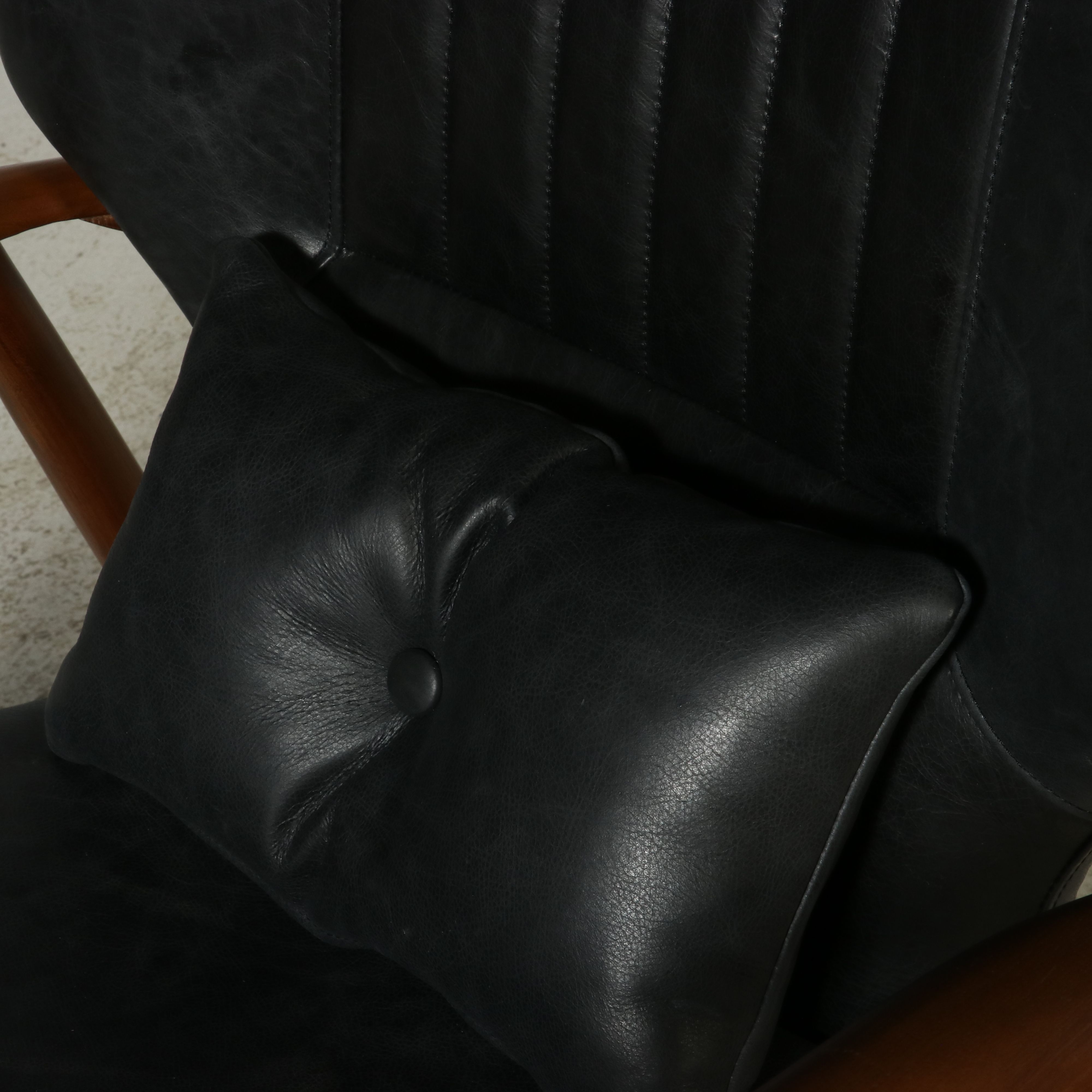 Contemporary Danish Modern Style Black Leather Lounge Chair