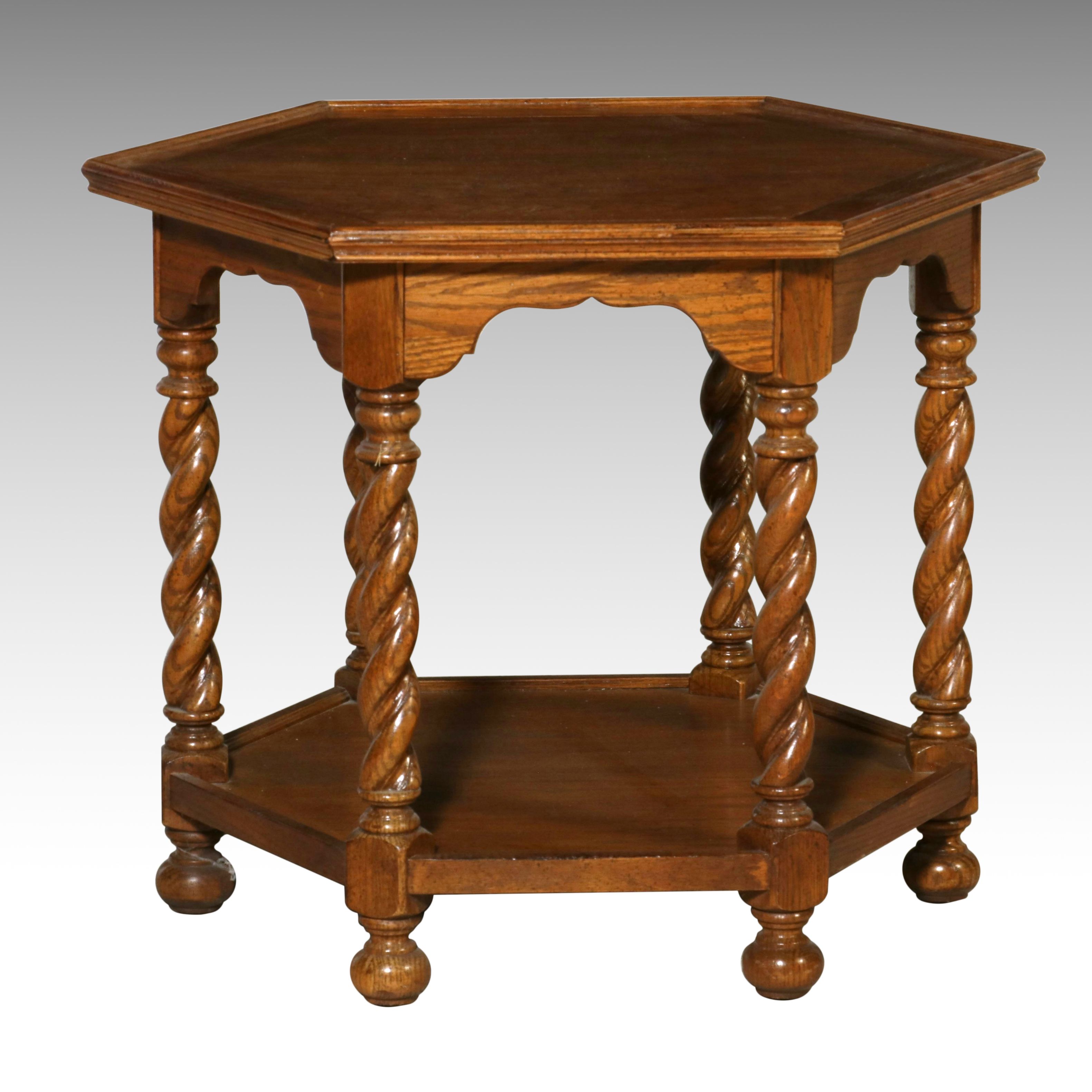 Ethan Allen Jacobean Revival Style "Royal Charter" Oak Hexagonal End Table