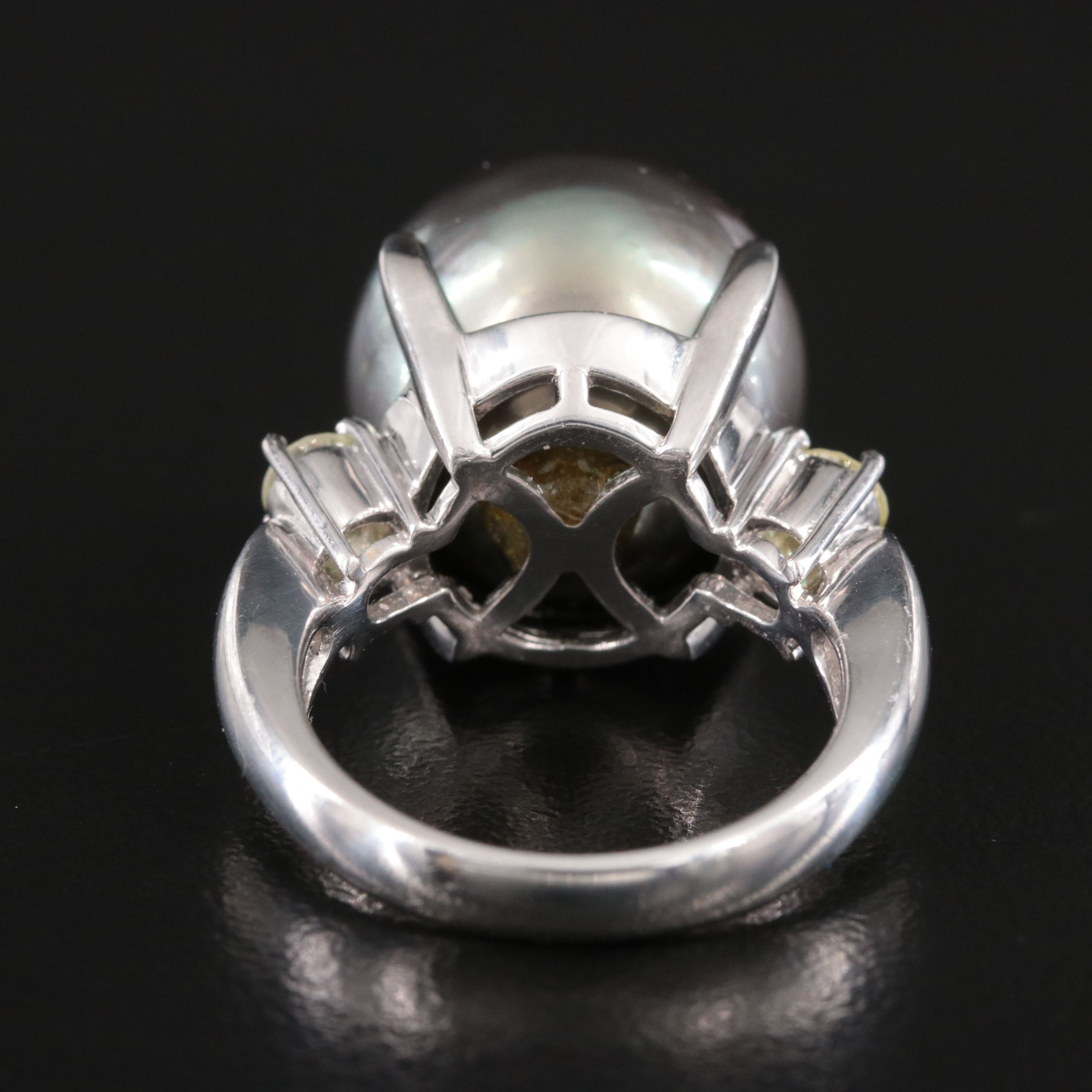Platinum 15.10 MM Pearl and Fancy Light Yellow Diamond Ring