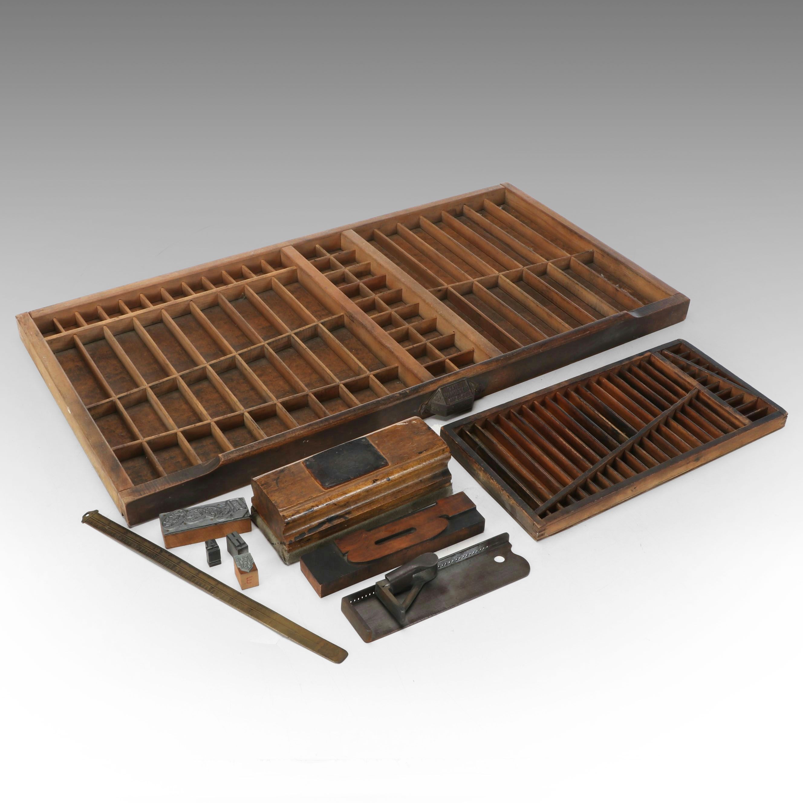 Printer's Letter Trays with Assorted Stamps