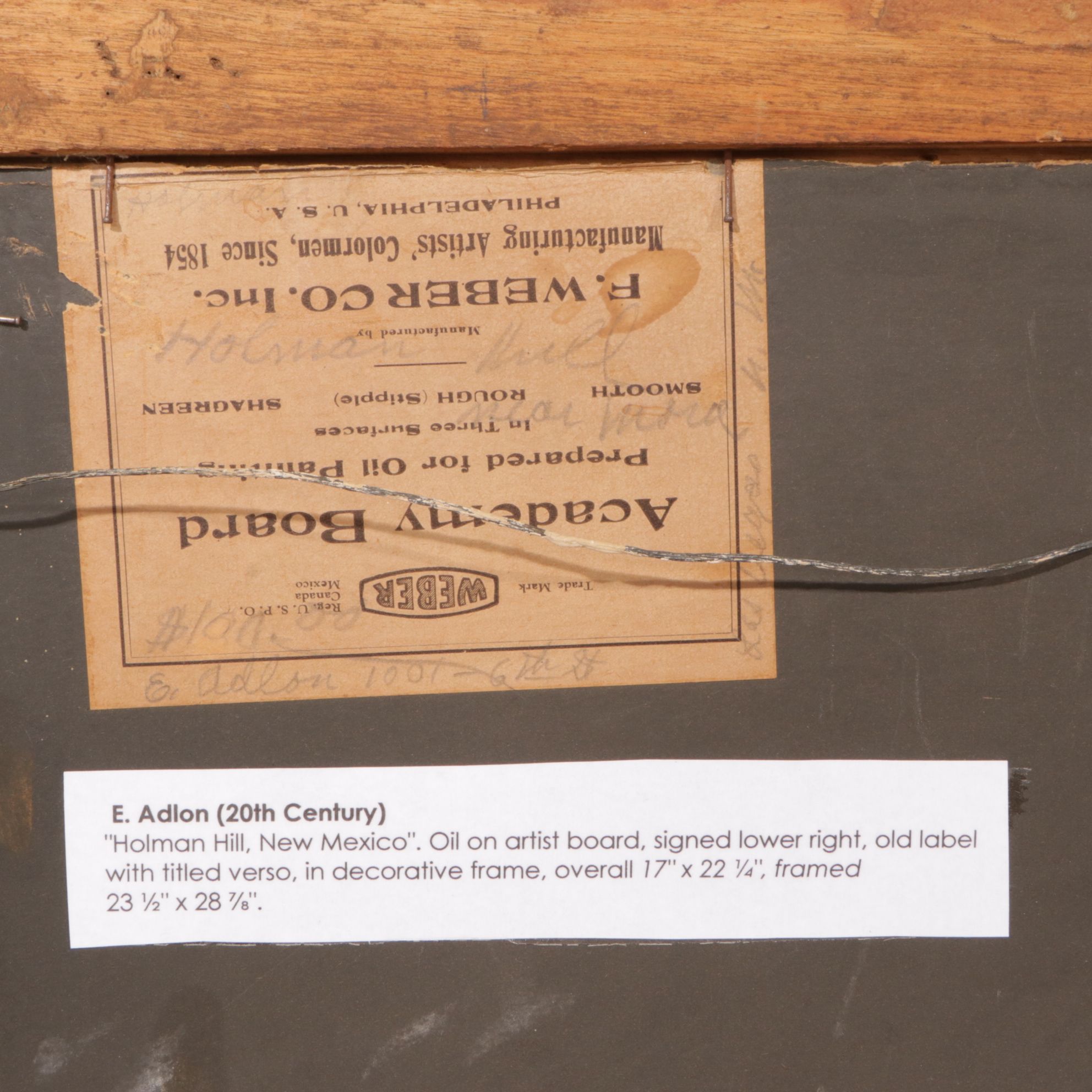 E. Adlon Landscape Oil Painting "Holman Hill, New Mexico", Mid-Late 20th Century