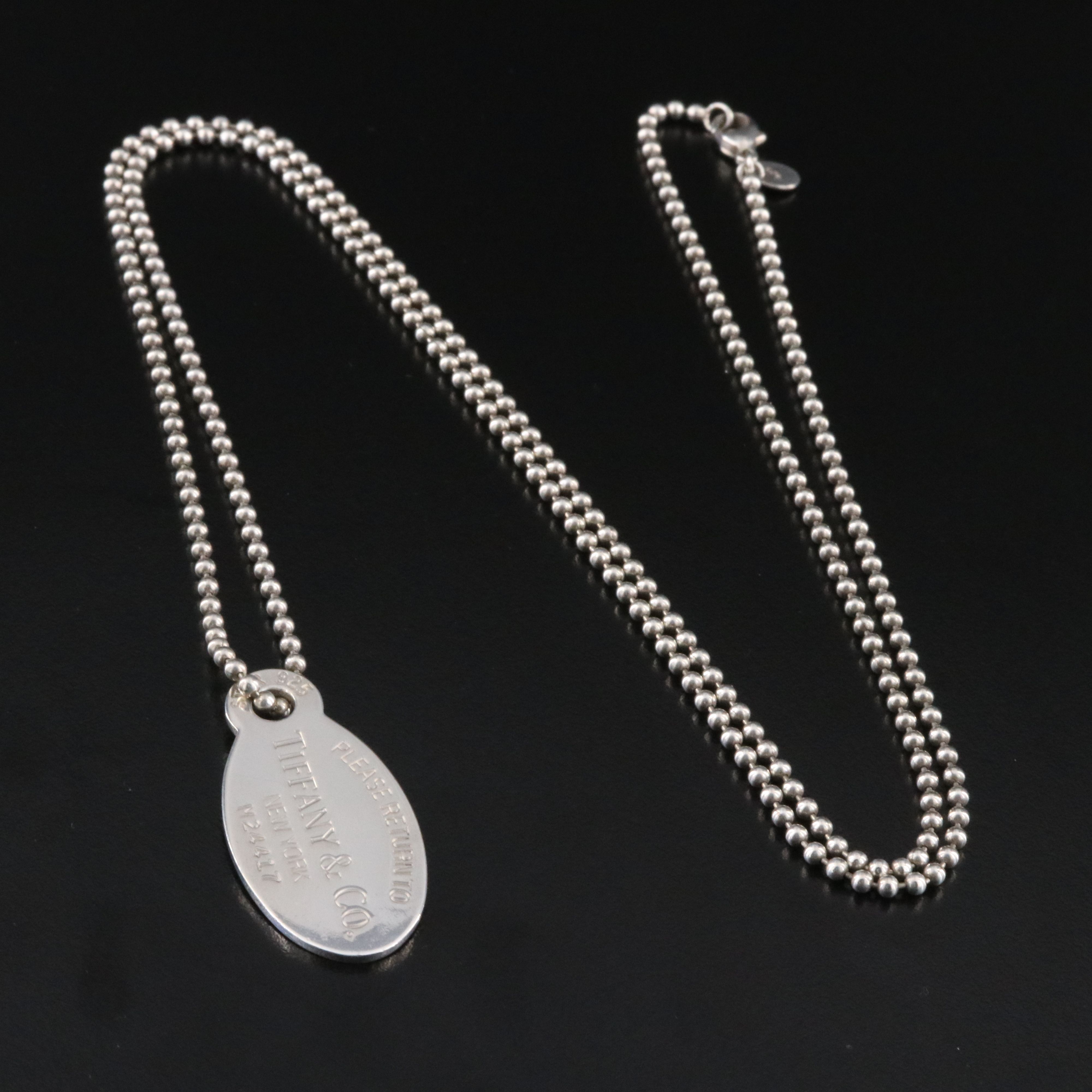 Tiffany & Co. Please Return to Tiffany Sterling Oval Tag Pendant Necklace