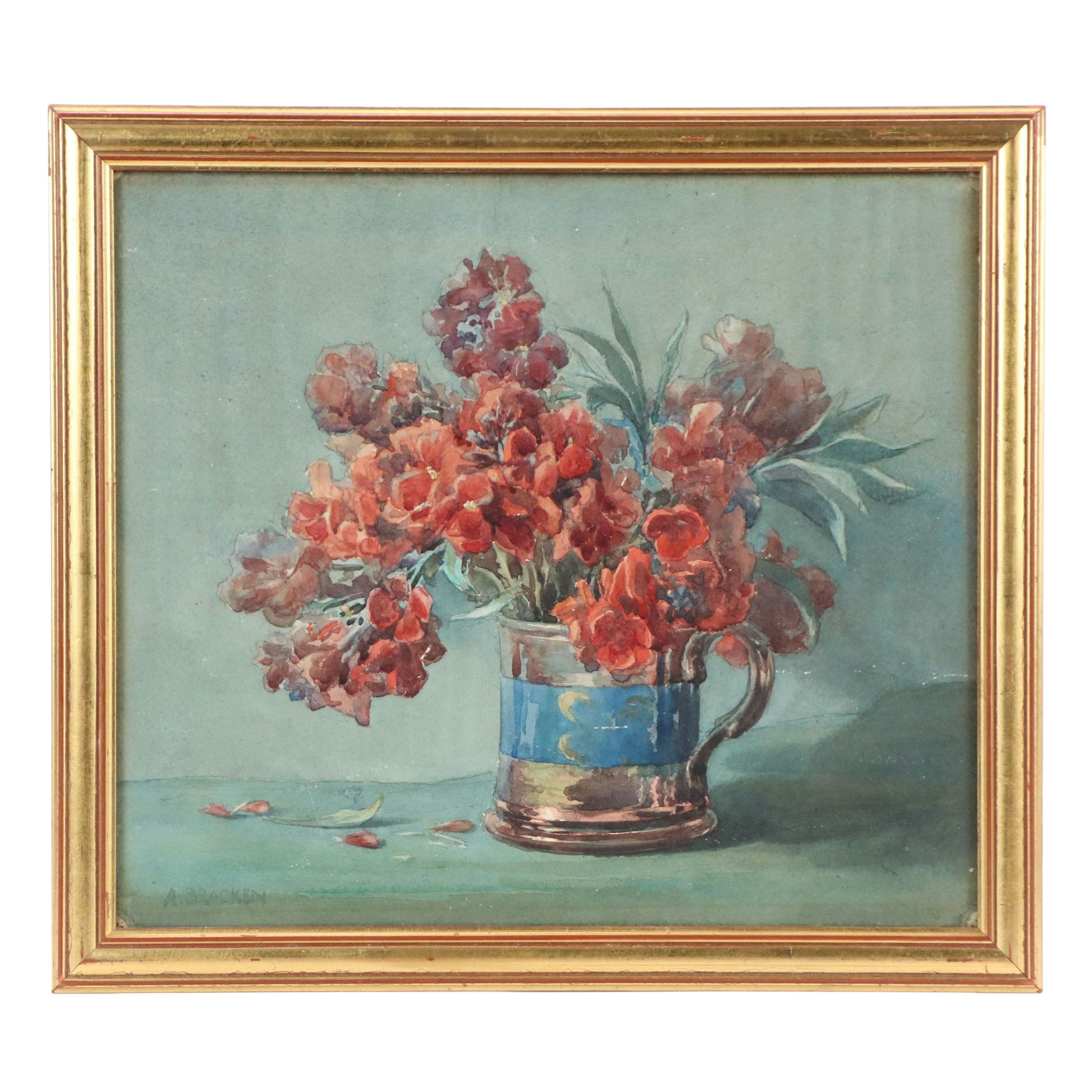 A. Bracken Floral Still Life Watercolor Painting