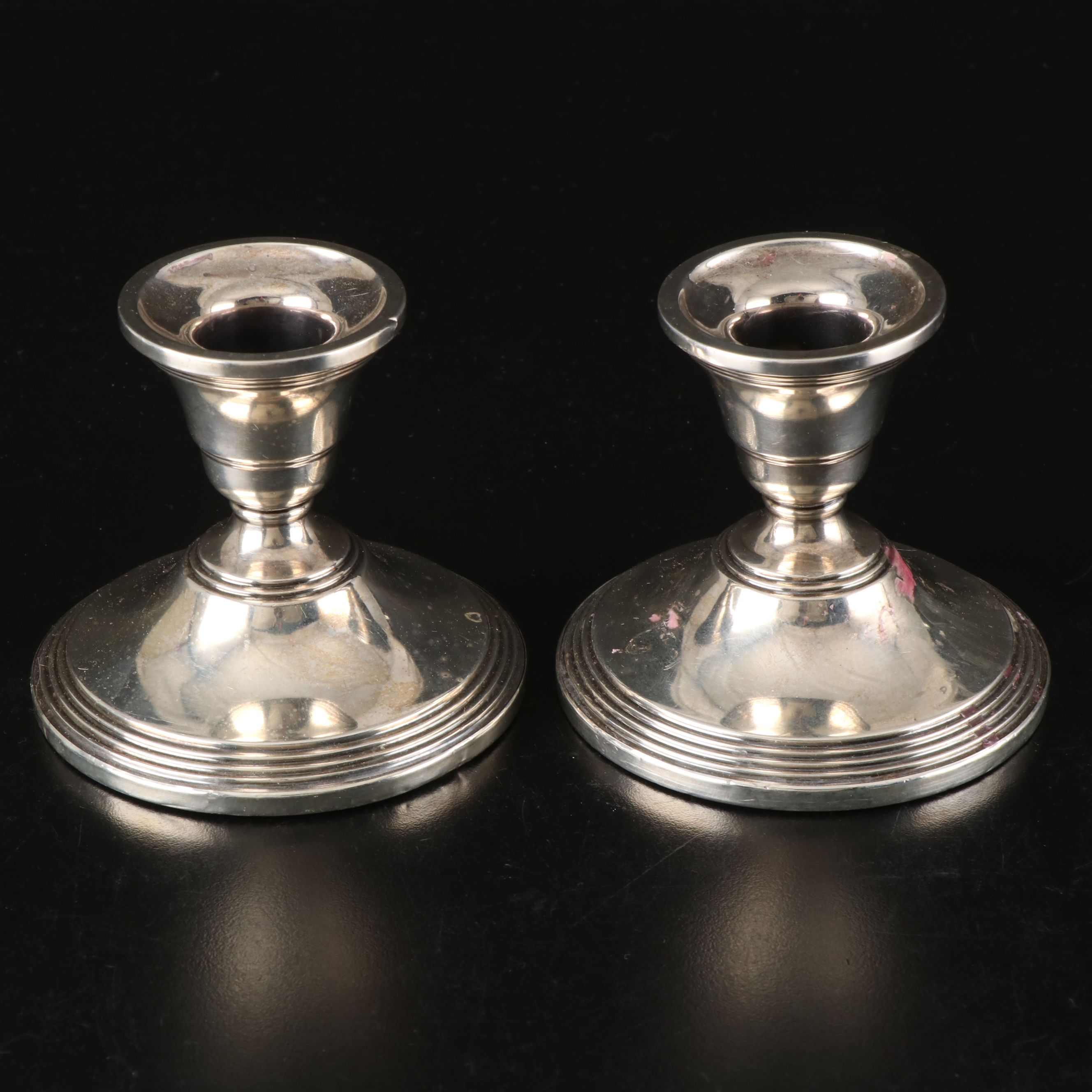 Preisner and Other Sterling Candle Holders with Silver Plate Table Accessories