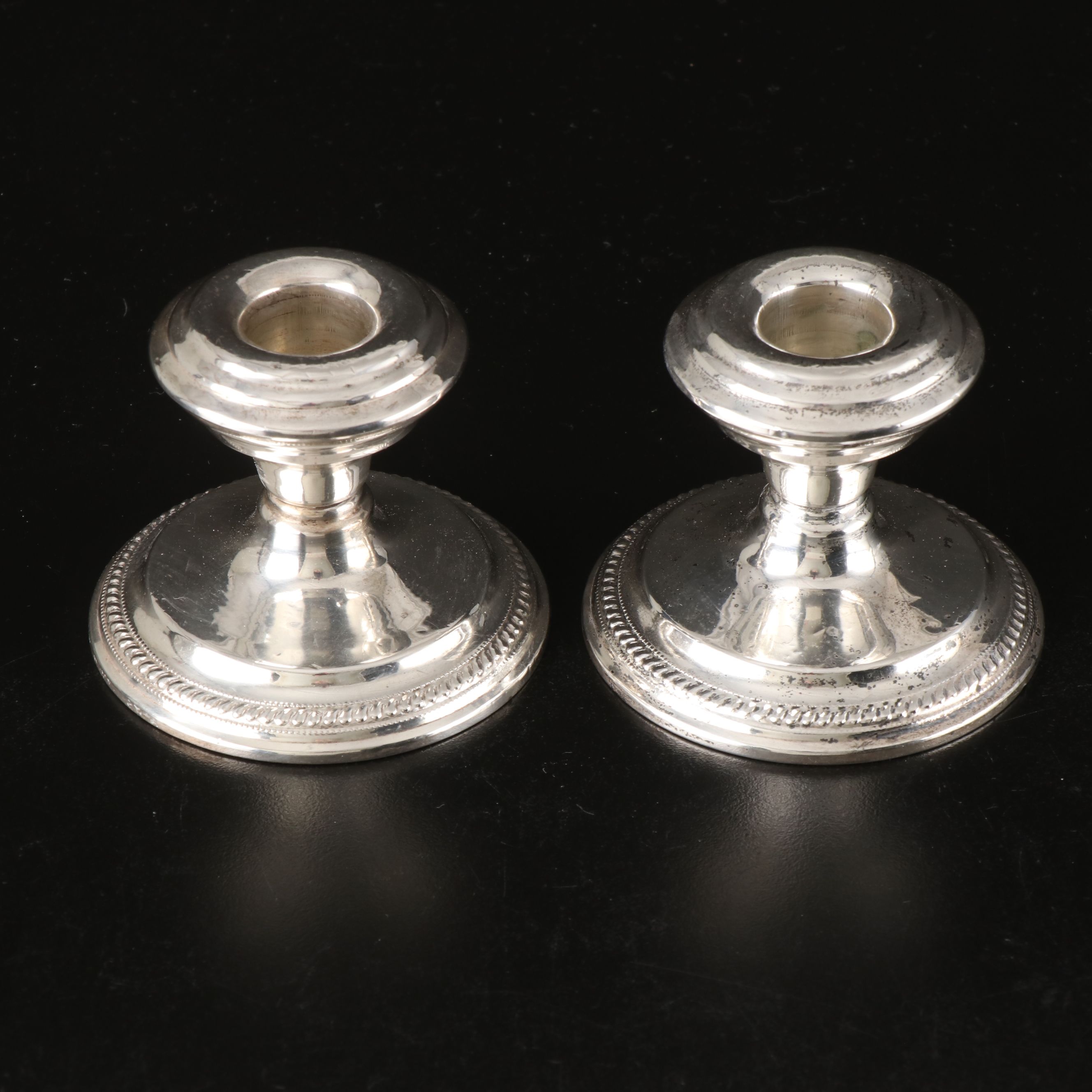 Preisner and Other Sterling Candle Holders with Silver Plate Table Accessories