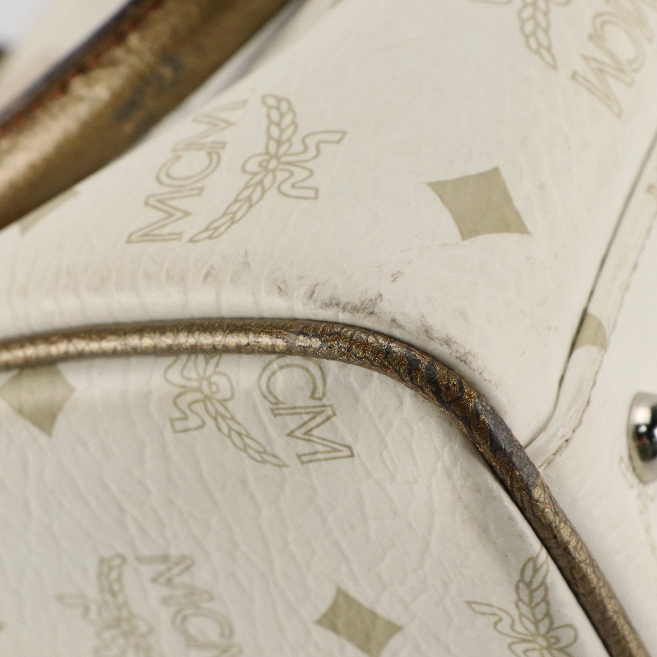 MCM Boston Bag in Princess Lion Print Visetos Canvas and Metallic Leather