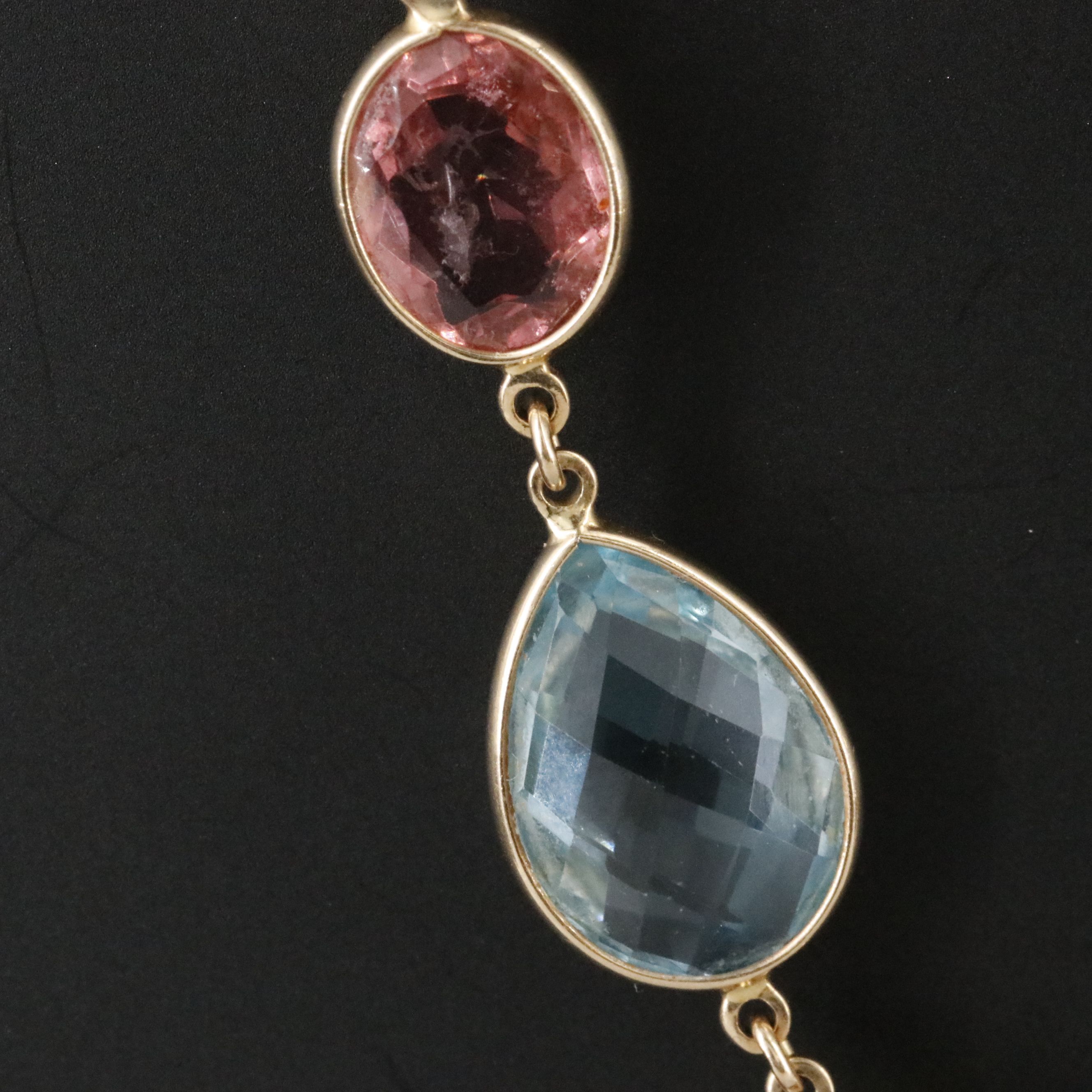 14K Multi-Gemstone Necklace Including Amethyst, Blue Topaz, and Citrine