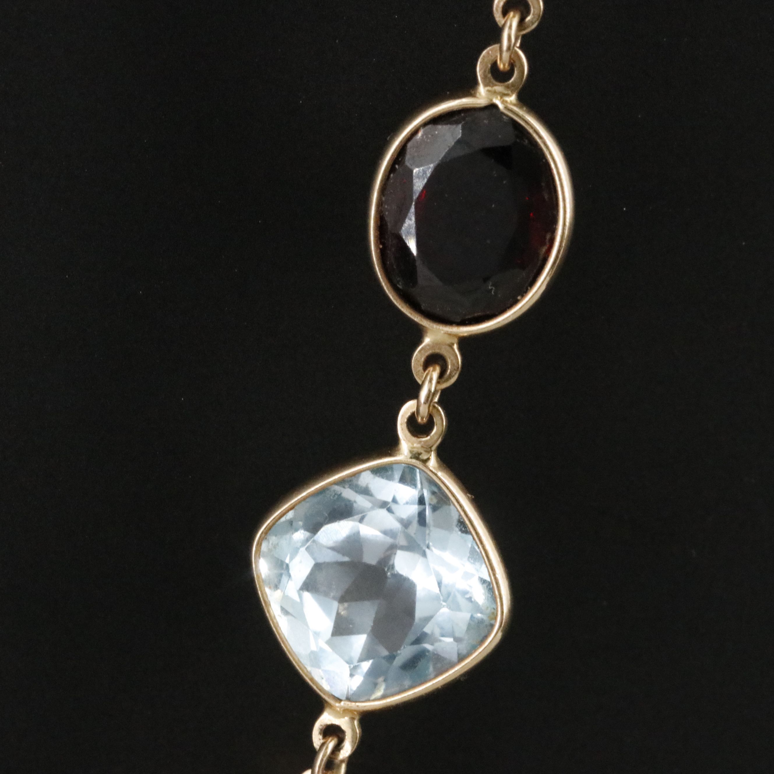 14K Multi-Gemstone Necklace Including Amethyst, Blue Topaz, and Citrine