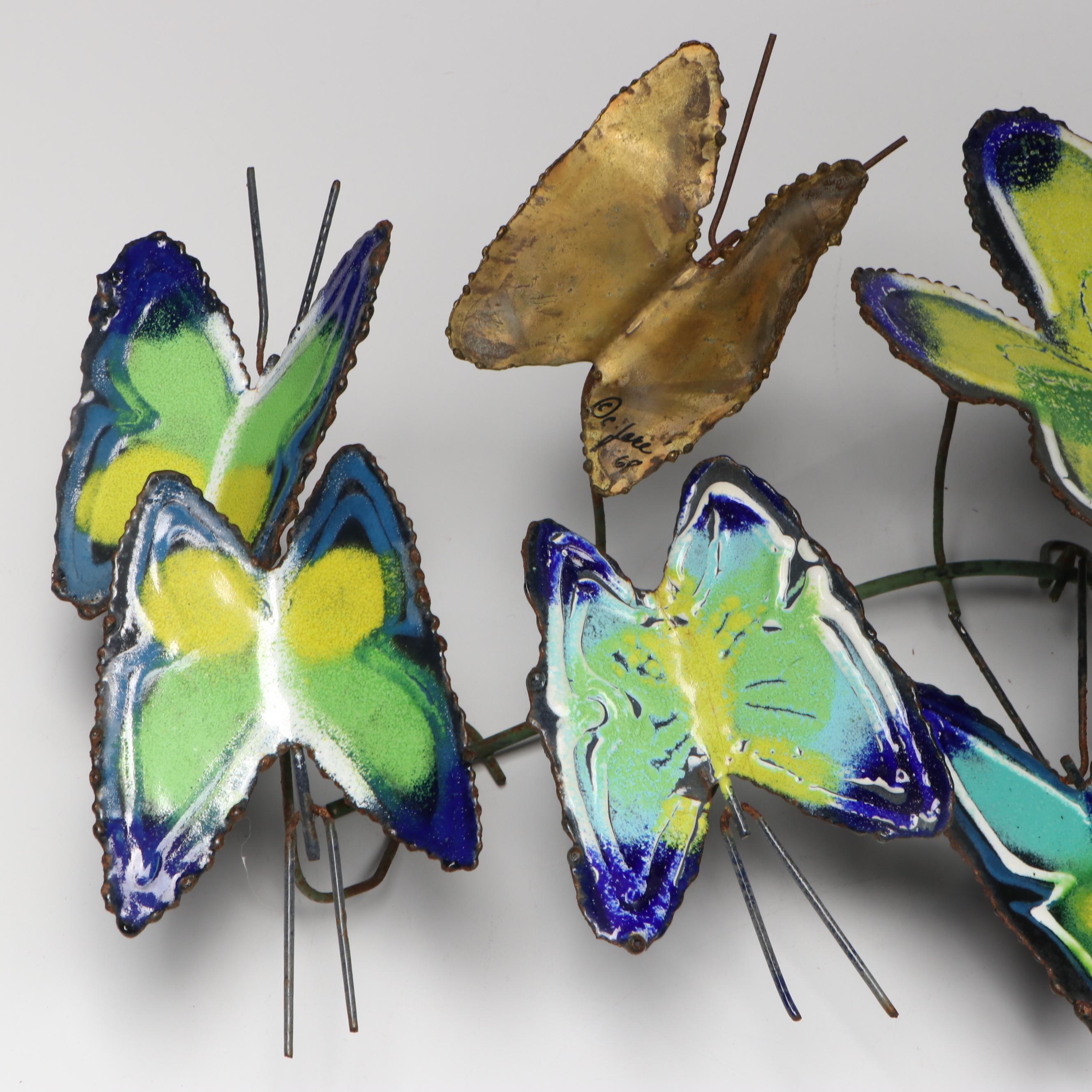 Curtis Jeré Multicolor Enamel and Metal Butterfly Wall Sculpture, 1968