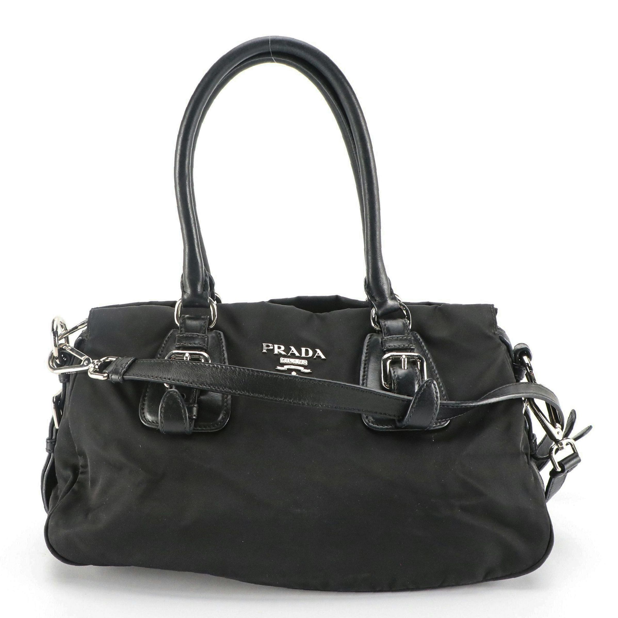 Prada Zippered Two-Way Satchel Bag in Black Tessuto Nylon and Leather Trim