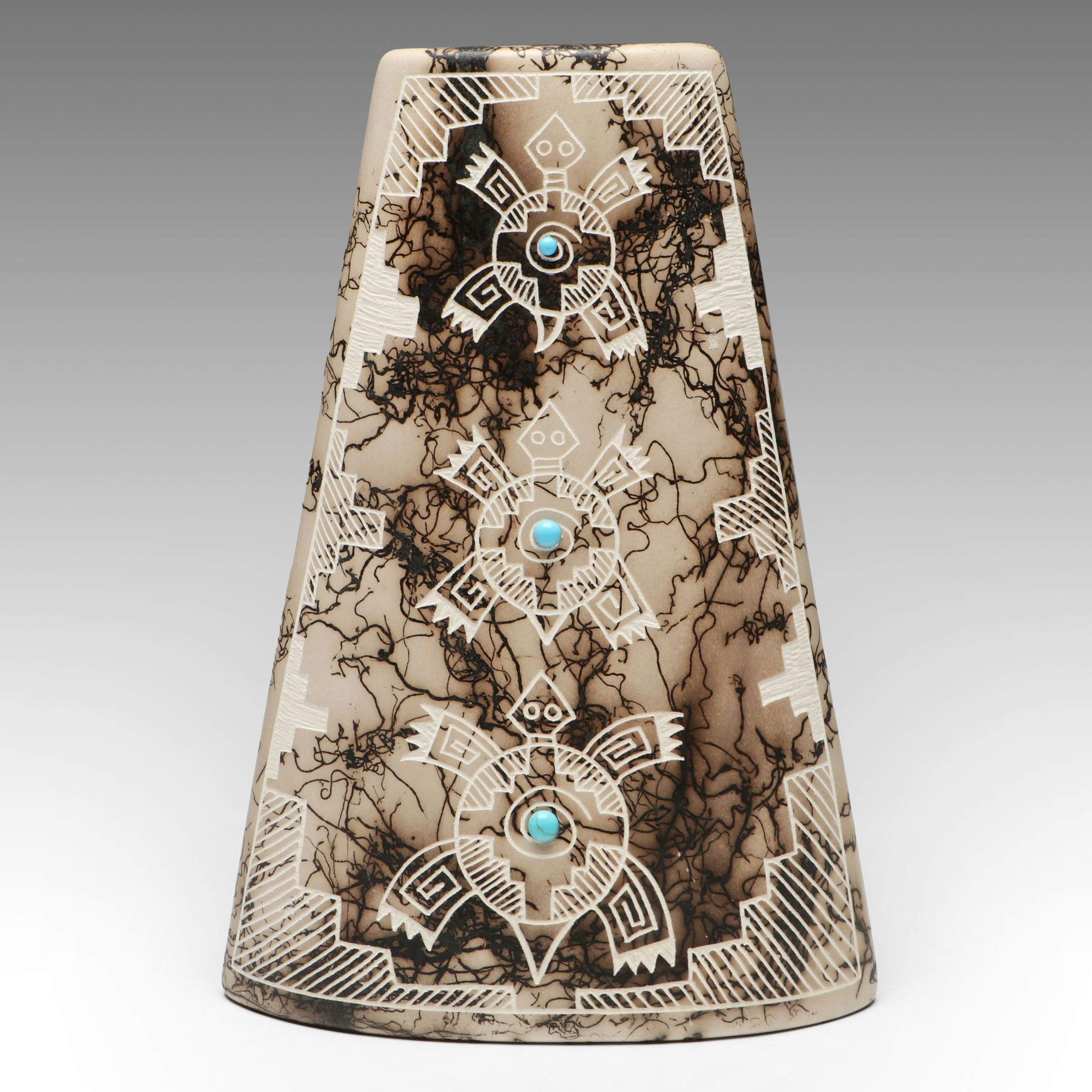 Gary Yellow Corn Louis Acoma Hand Etched Horsehair Art Pottery Vessel