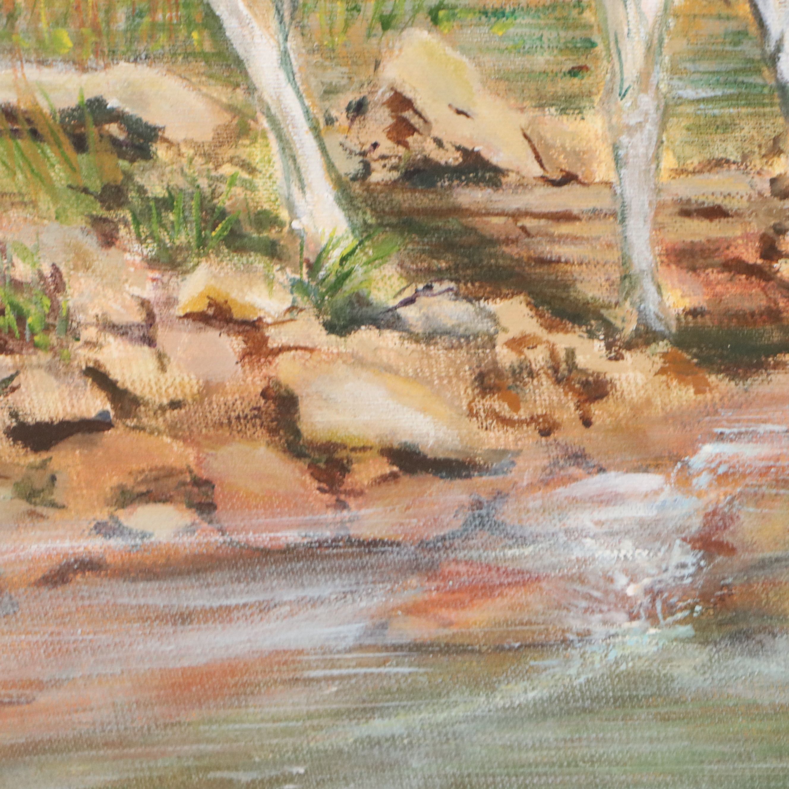 Oil Painting of Landscape with Drinking Horse