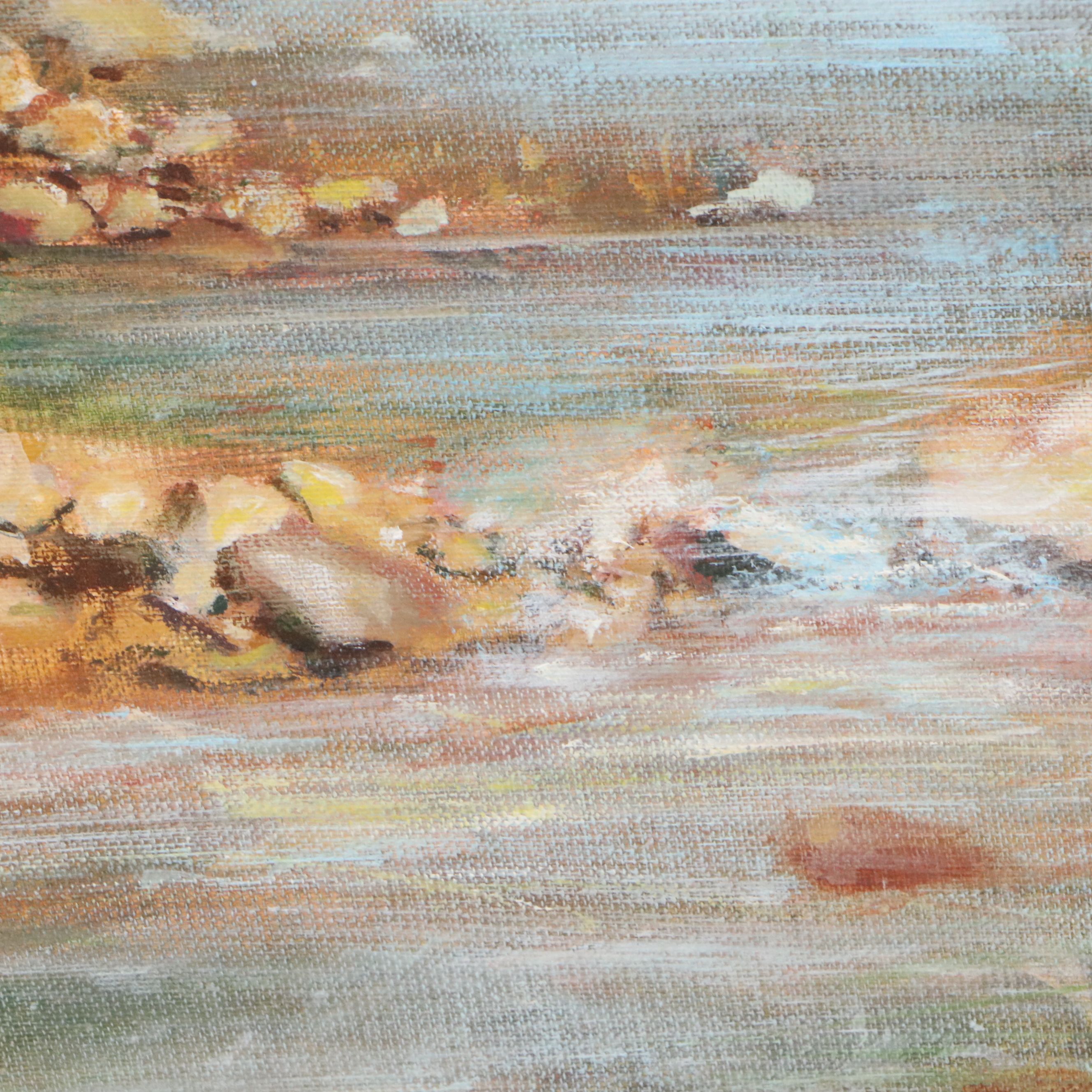 Oil Painting of Landscape with Drinking Horse