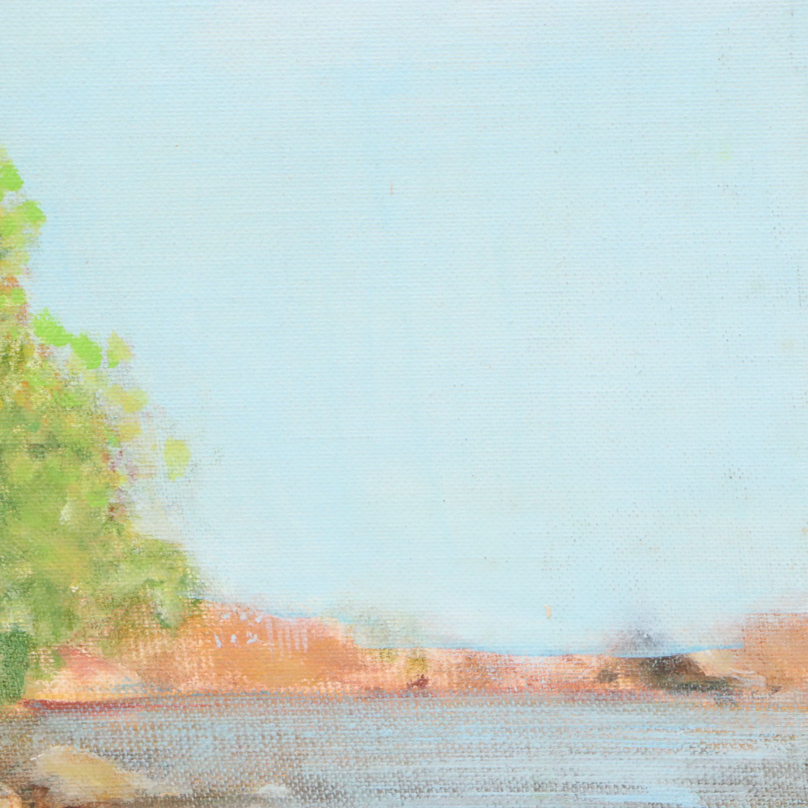 Oil Painting of Landscape with Drinking Horse