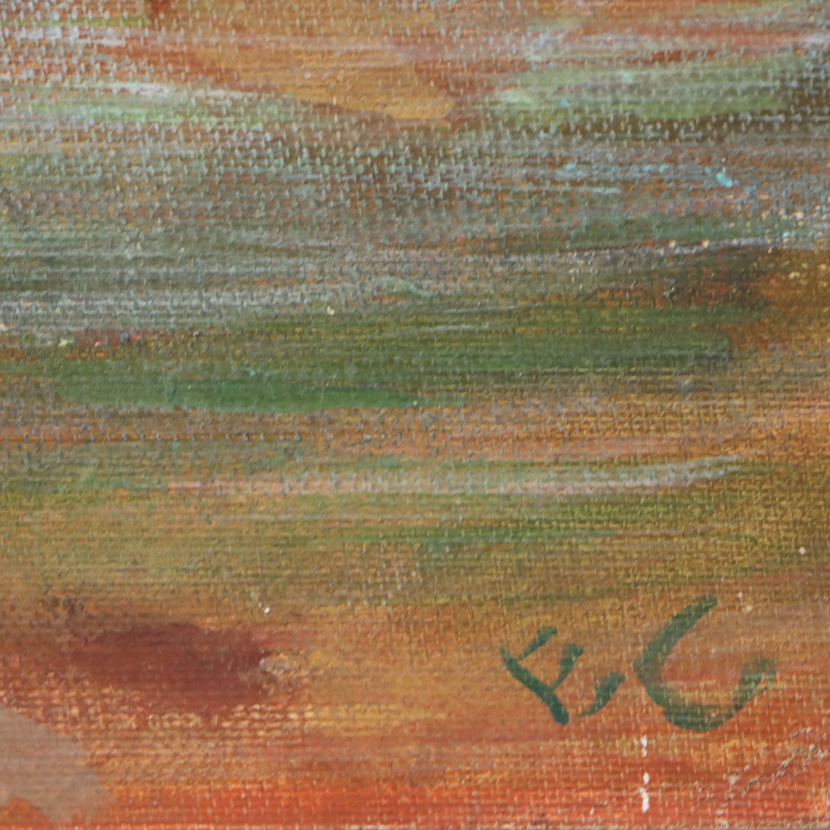 Oil Painting of Landscape with Drinking Horse