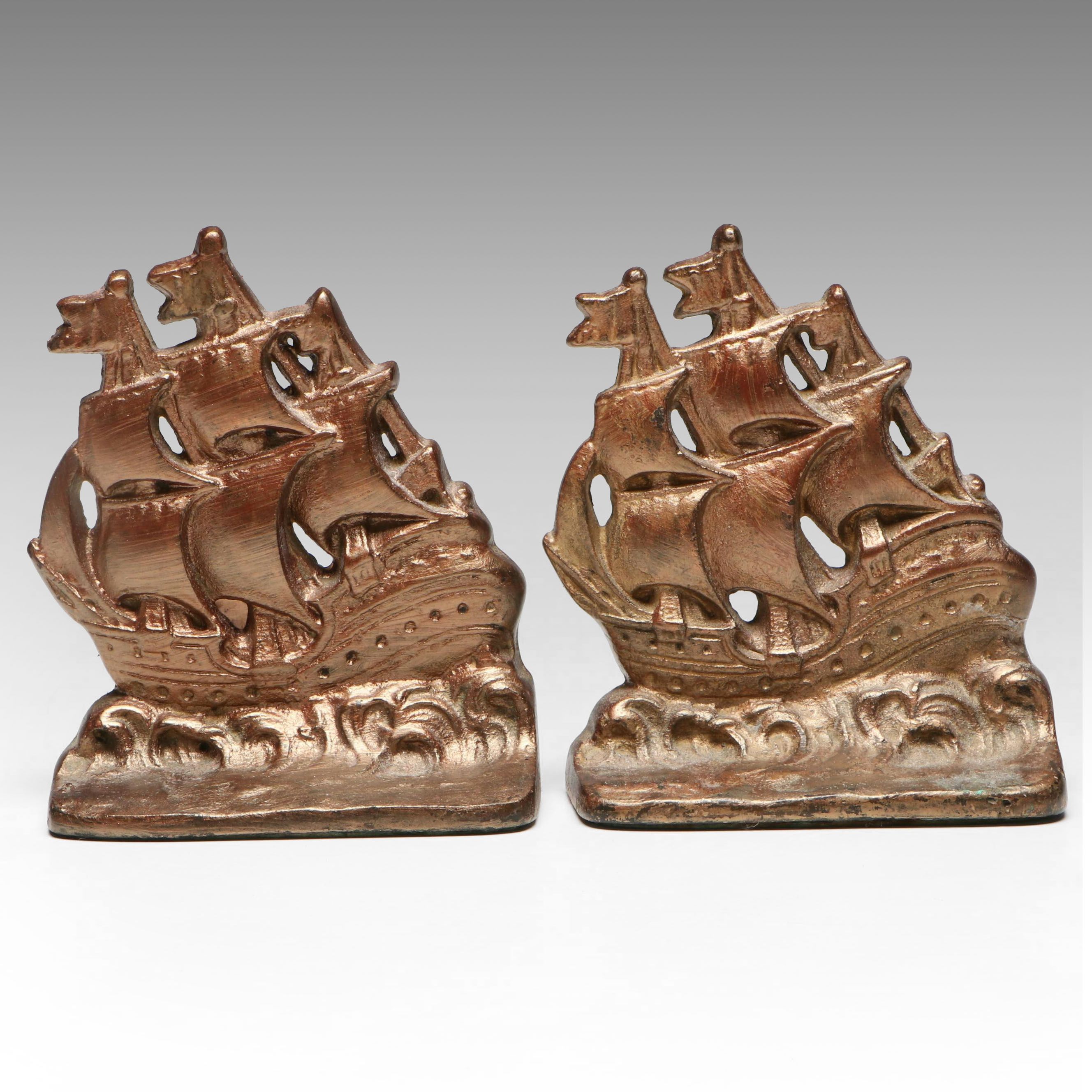 Galleon Style Ship Cast Iron Bookends