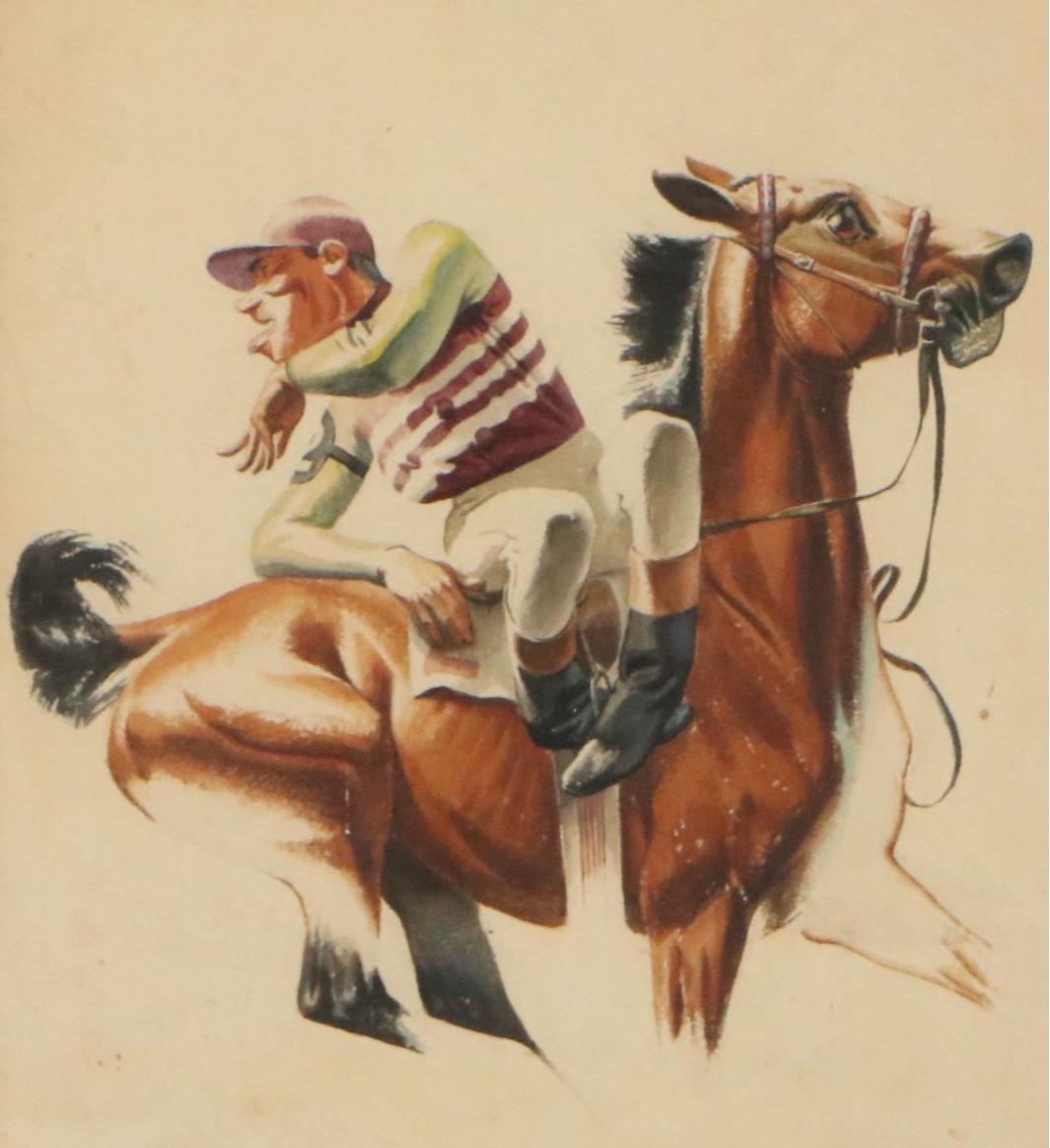 Caricature Style Horse and Jockey Watercolor Illustration