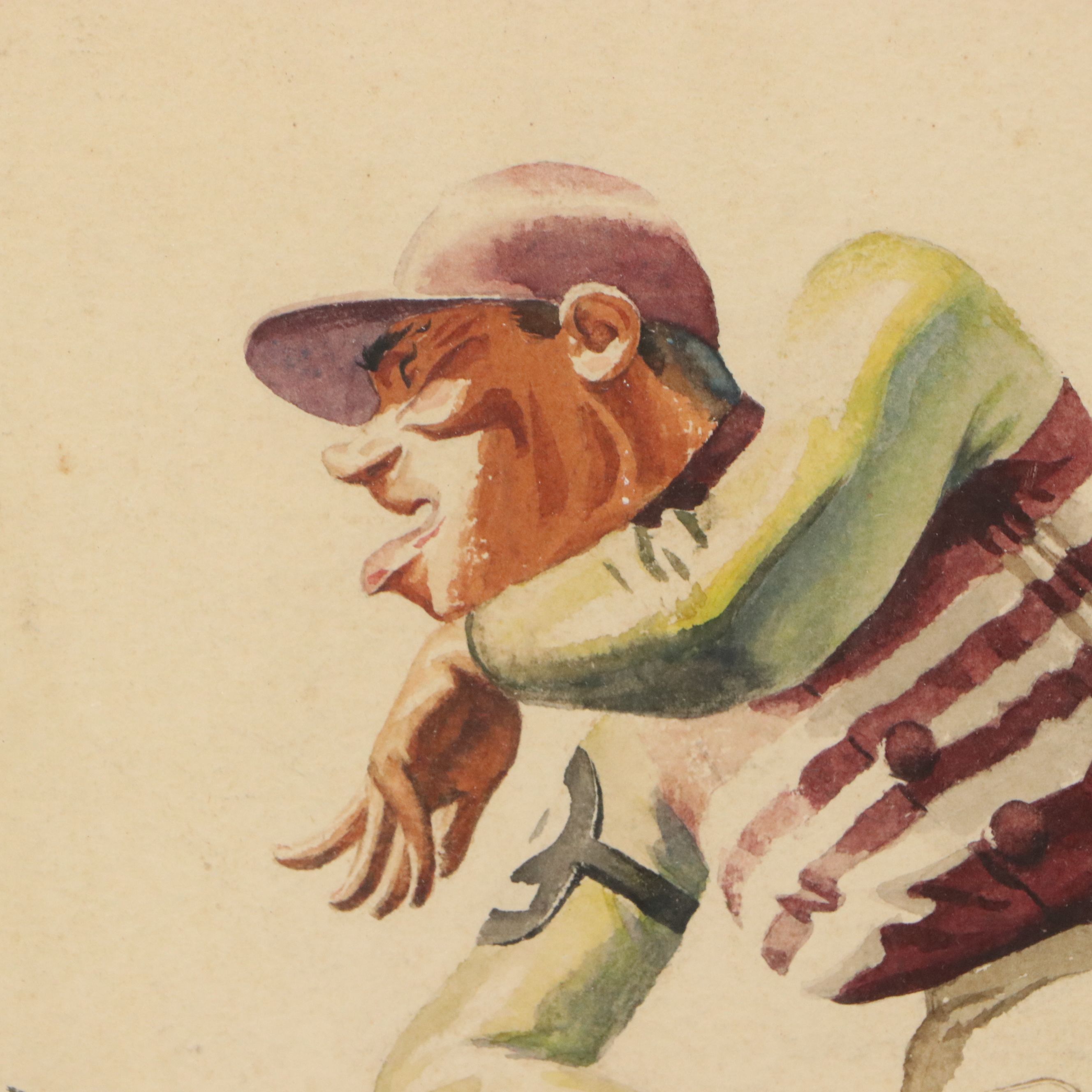 Caricature Style Horse and Jockey Watercolor Illustration