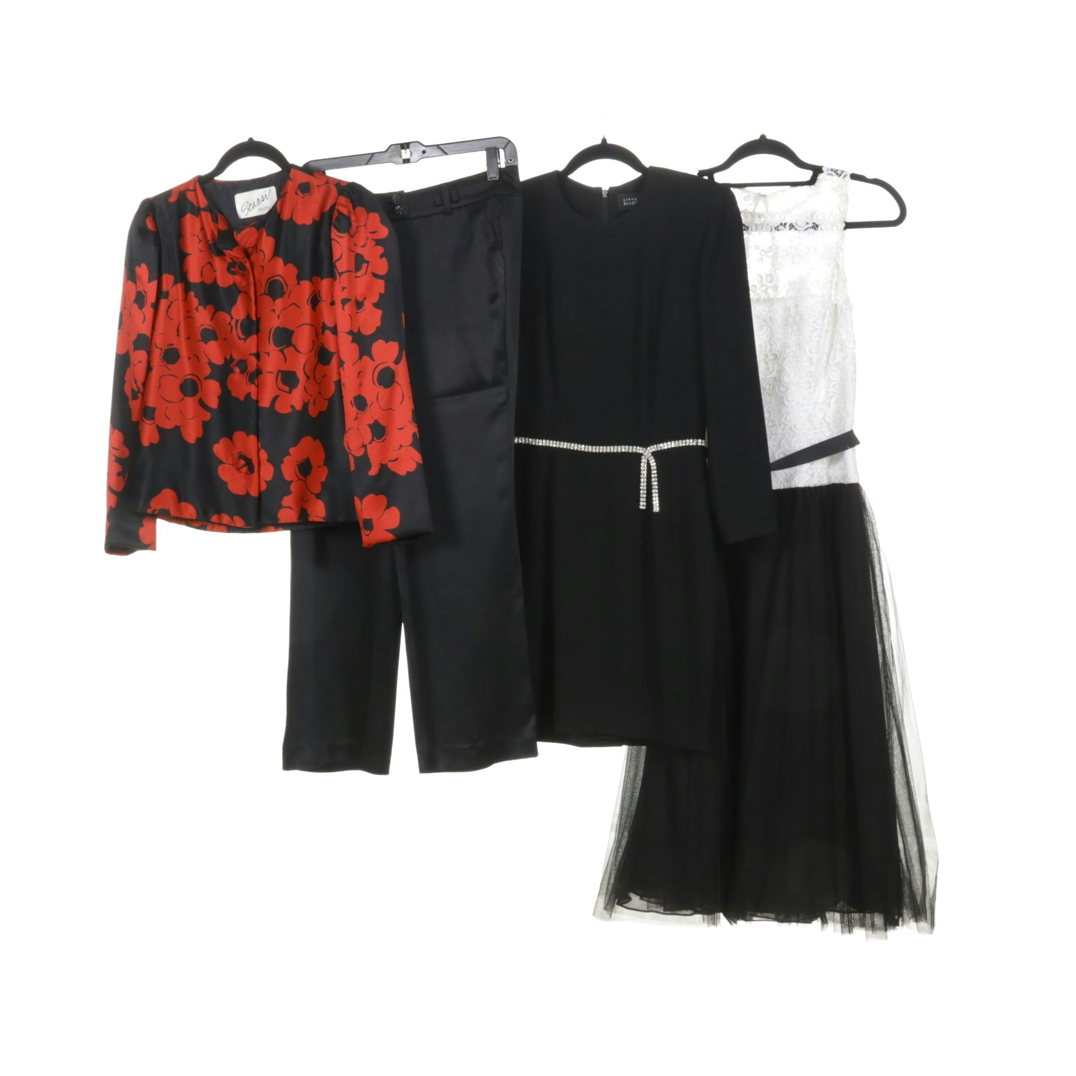 Scaasi Boutique Blouse & St. John Silk Pants with Pair of Evening Dresses